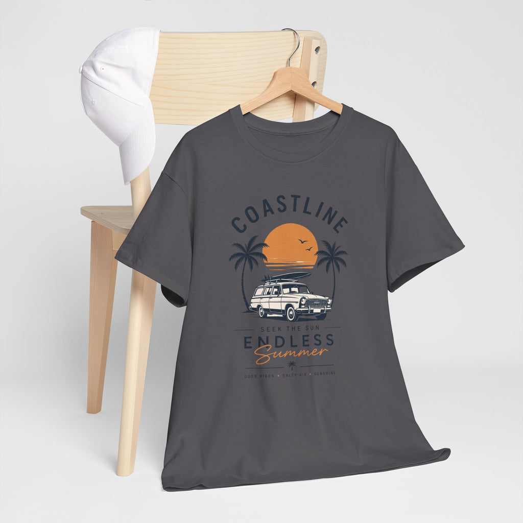 Coastline Endless Summer T-Shirt, Beach Vacation Graphic Tee, Retro Surf Van Shirt, Coastal Sunset Summer Top, Unisex Beach Lover Gift
