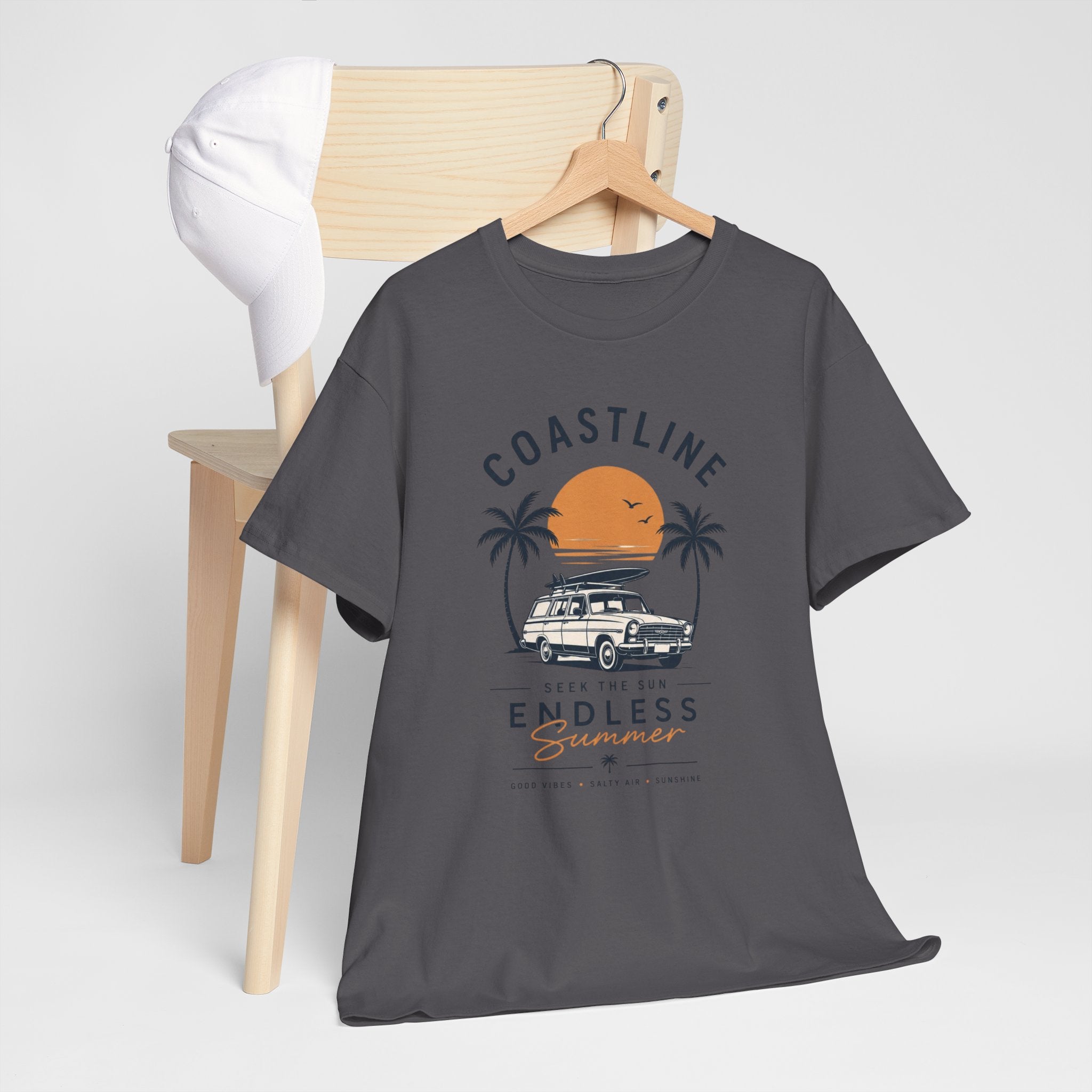 Coastline Endless Summer T-Shirt, Beach Vacation Graphic Tee, Retro Surf Van Shirt, Coastal Sunset Summer Top, Unisex Beach Lover Gift