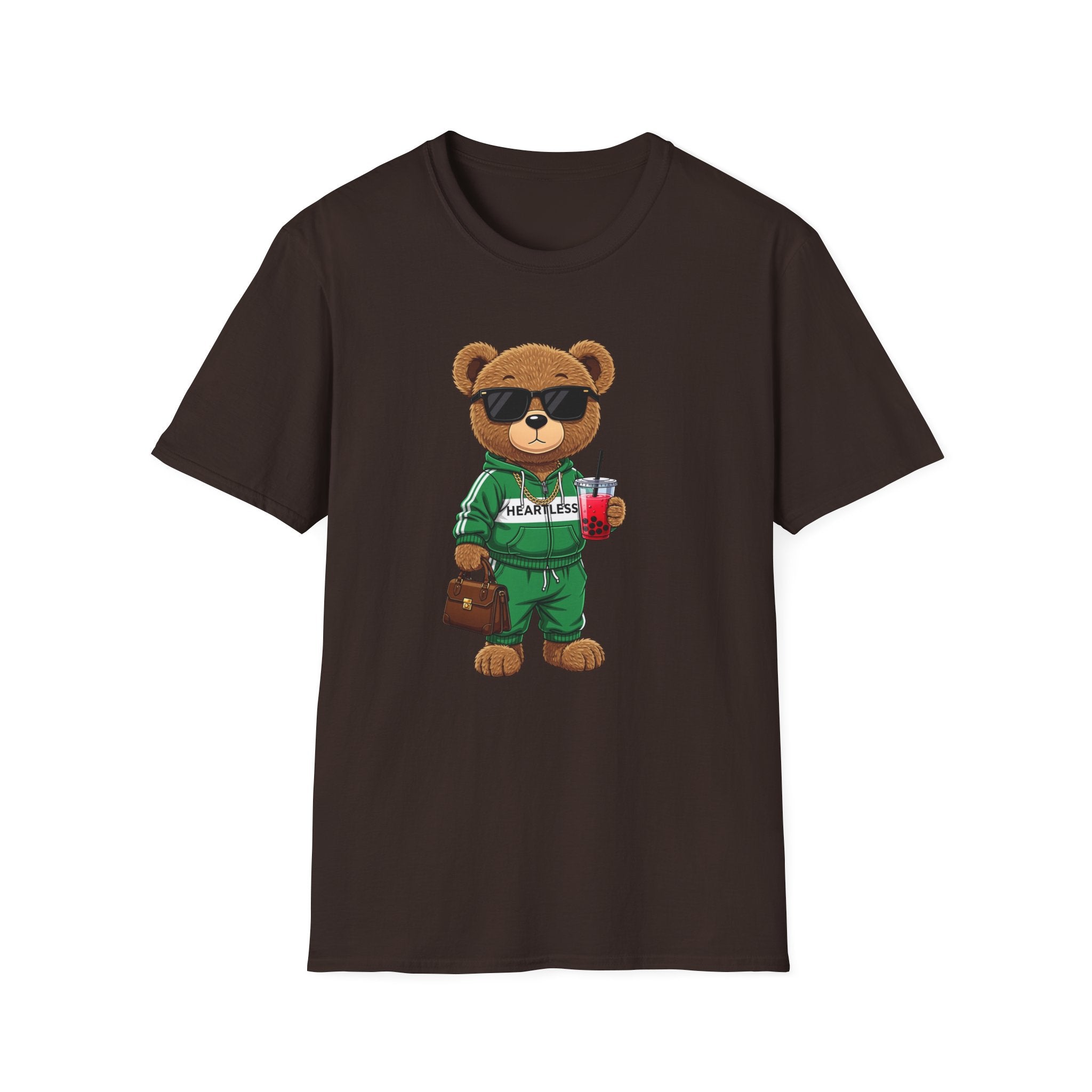 Cute Bear Graphic T-Shirt, Trendy Teddy Bear Shirt, Funny Bear With Boba Tee, Streetwear Animal Tee, Kawaii Bear Gift, Unisex Black Shirt