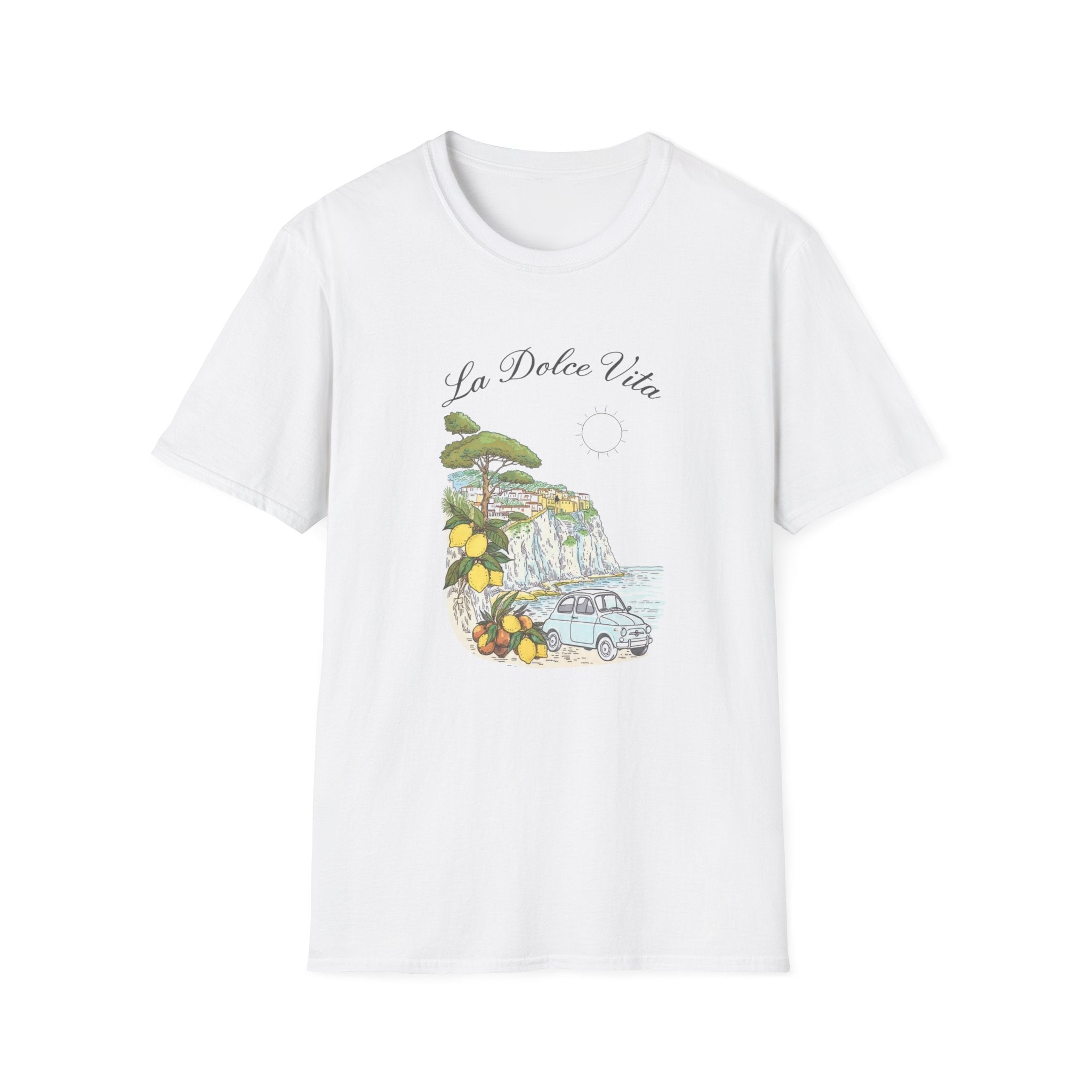 La Dolce Vita T-Shirt | Italian Summer Fiat 500 Lemon Coast Tee | Amalfi Positano Village Shirt | Mediterranean Travel Gift