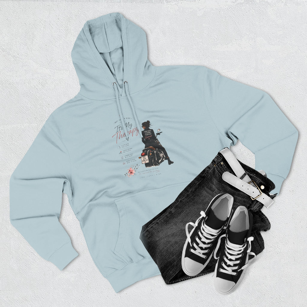 Women's Motorcycle Hoodie, Riding Is My Therapy Sweatshirt, Biker Girl Graphic Pullover, Gift for Female Rider, Cozy Moto Hoodie