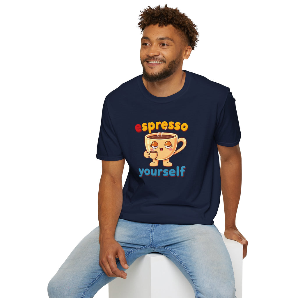 Espresso Yourself Funny Coffee T-Shirt, Cute Coffee Cup Graphic Tee, Barista Gift Shirt, Coffee Lover Pun Tee, Caffeine Lover Unisex Top