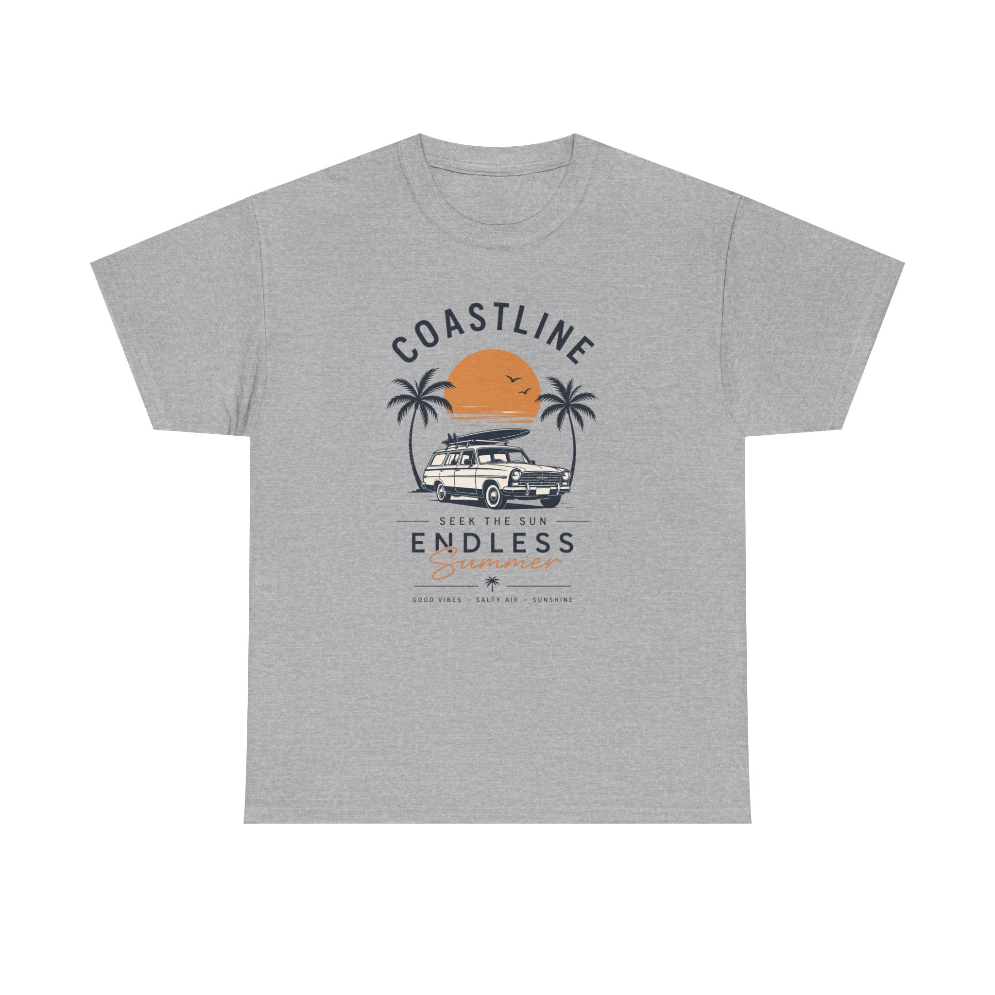 Coastline Endless Summer T-Shirt, Beach Vacation Graphic Tee, Retro Surf Van Shirt, Coastal Sunset Summer Top, Unisex Beach Lover Gift