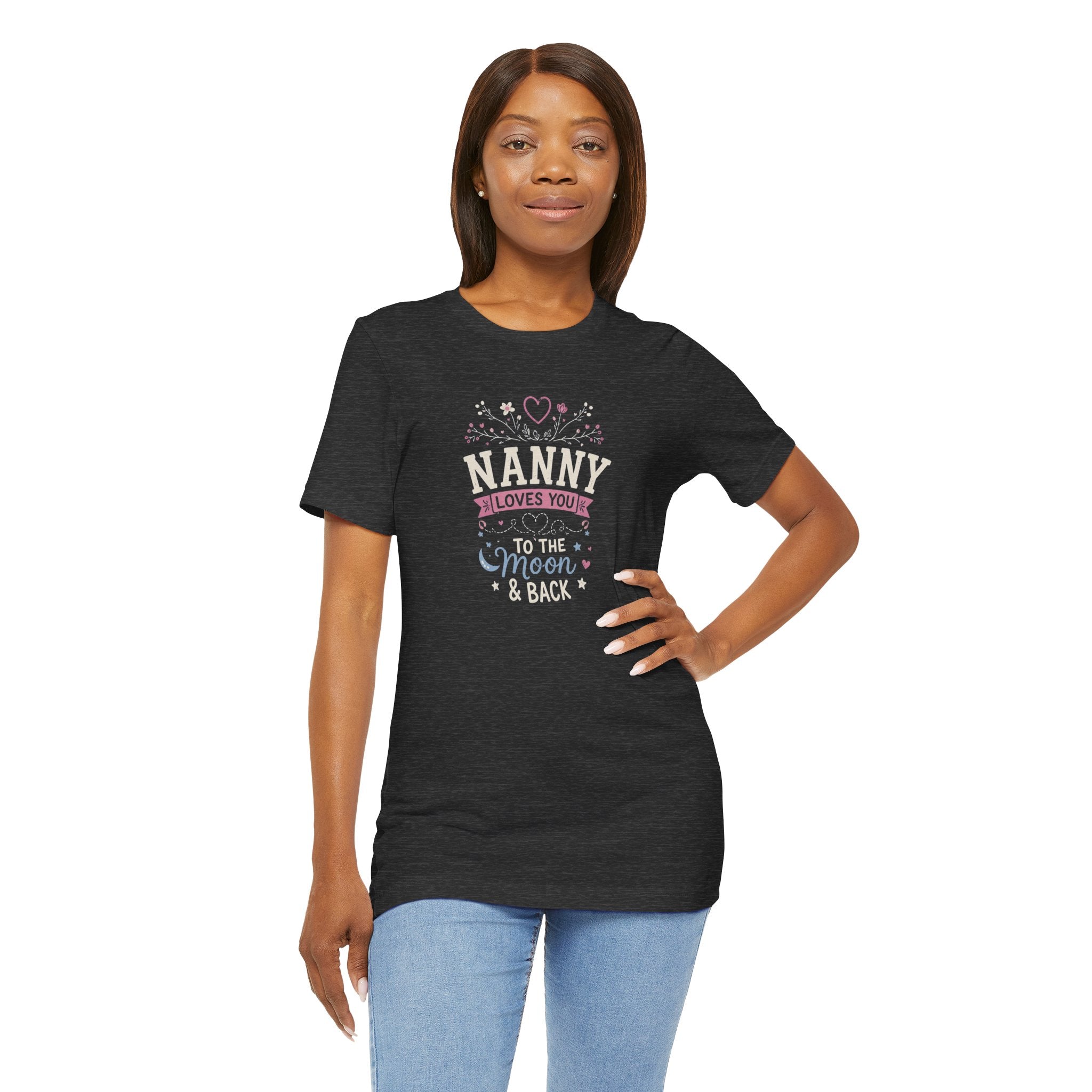 Nanny Loves You To The Moon And Back Shirt | Cute Nanny Gift T-Shirt | Baby Feet Family Love Tee | Grandma Style Graphic Tee
