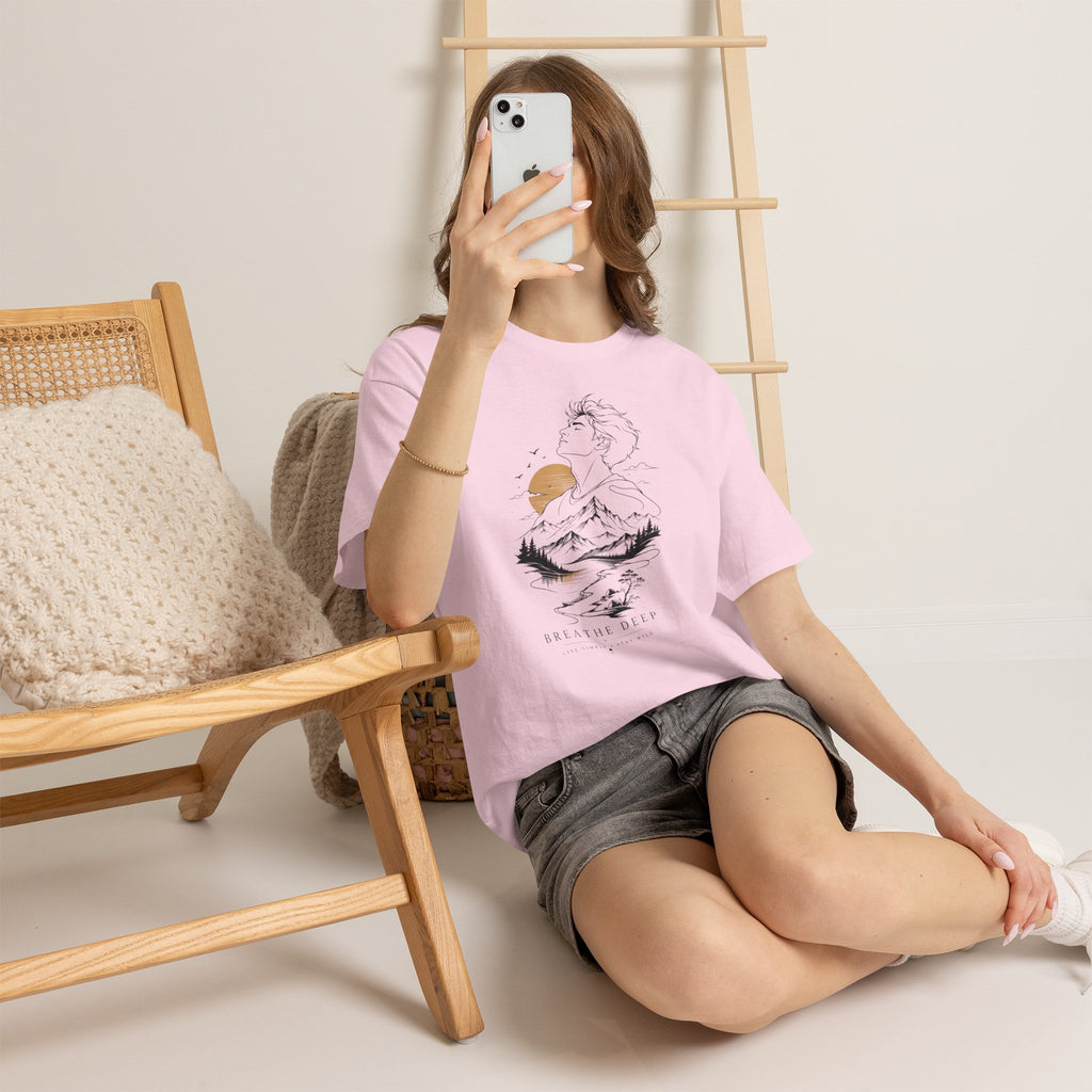Breathe Deep Mountain Nature T-Shirt, Minimalist Outdoor Graphic Tee, Hiking Lover Shirt, Adventure Aesthetic Tee, Wilderness Nature Gift