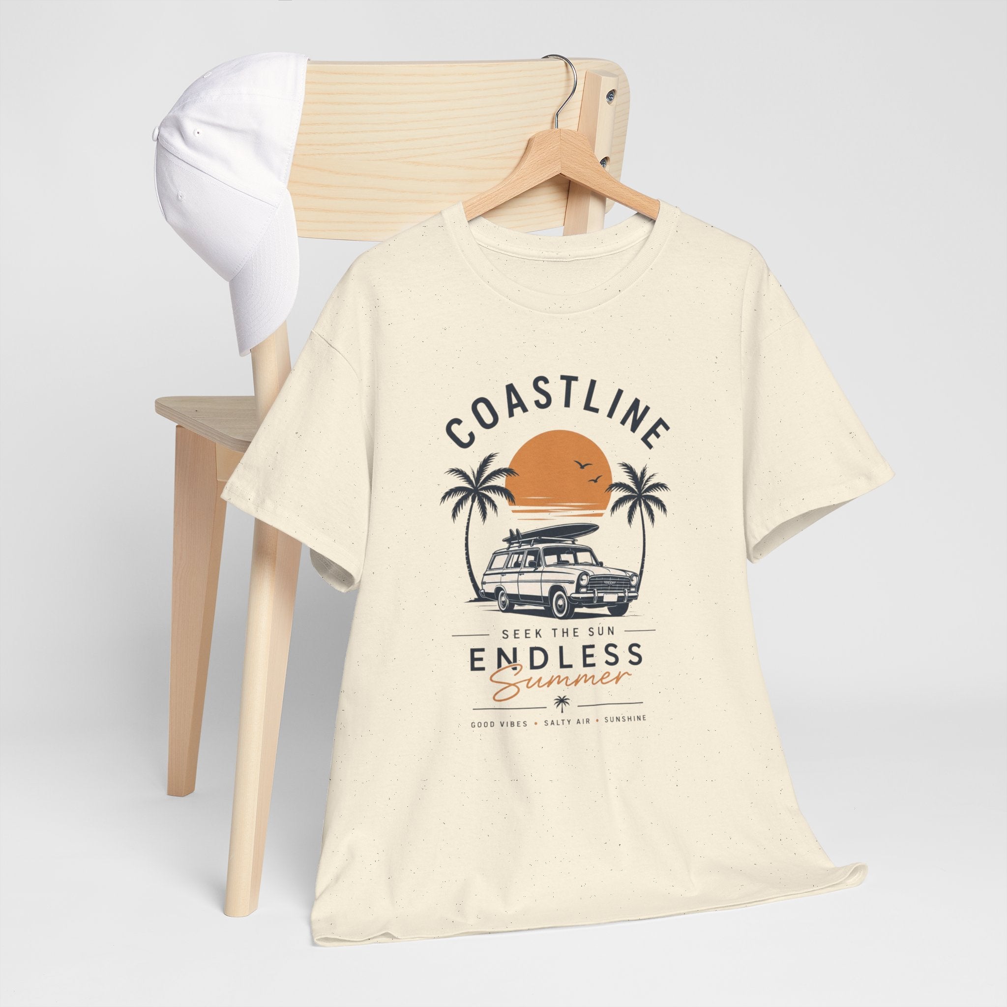 Coastline Endless Summer T-Shirt, Beach Vacation Graphic Tee, Retro Surf Van Shirt, Coastal Sunset Summer Top, Unisex Beach Lover Gift