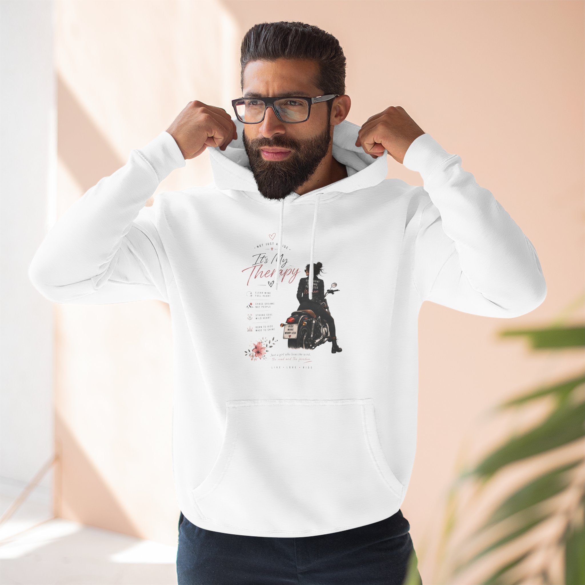 Women's Motorcycle Hoodie, Riding Is My Therapy Sweatshirt, Biker Girl Graphic Pullover, Gift for Female Rider, Cozy Moto Hoodie