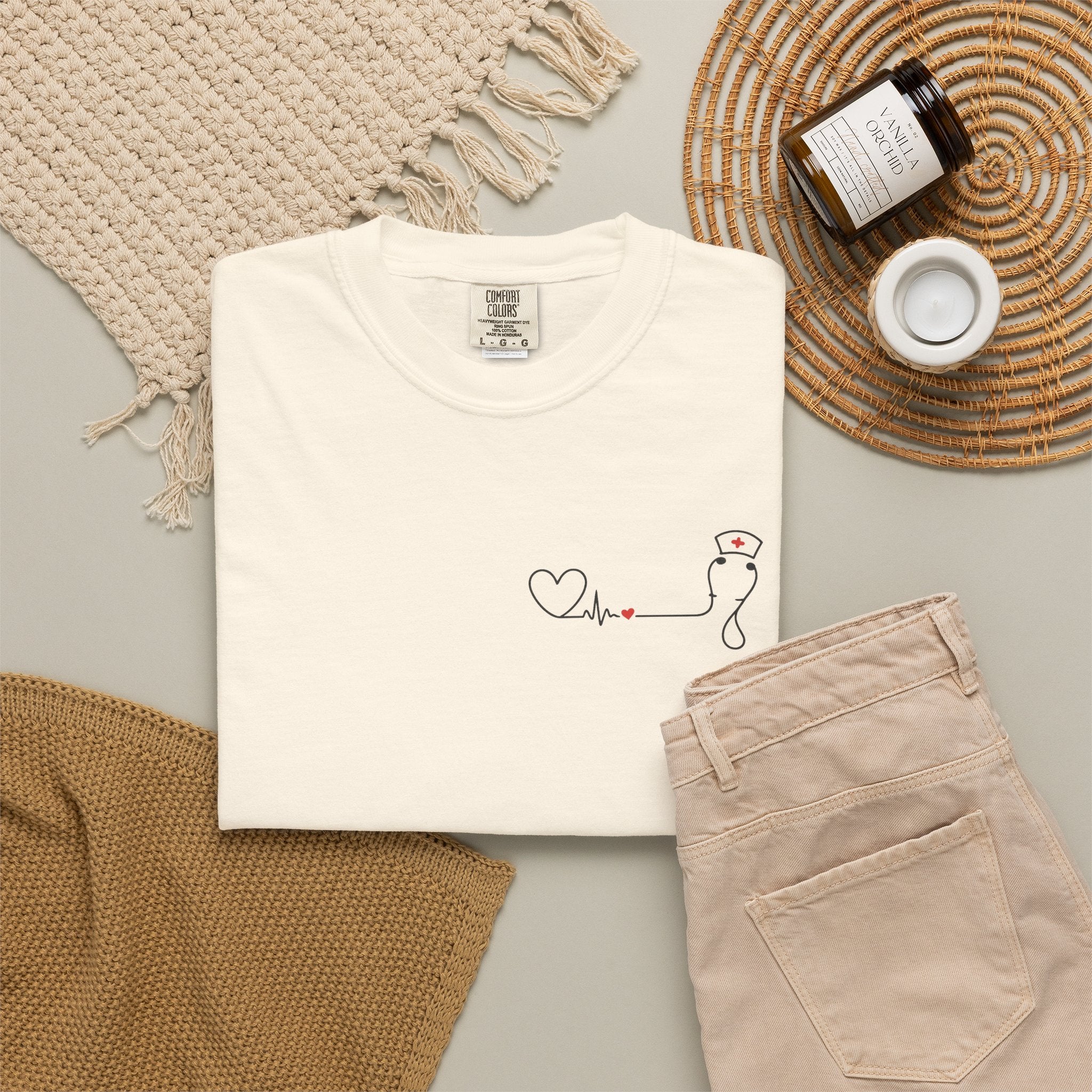Minimalist Nurse Shirt | Heartbeat EKG Nurse Cap Tee | RN Gift | Nursing Student Gift | Healthcare Worker T-Shirt
