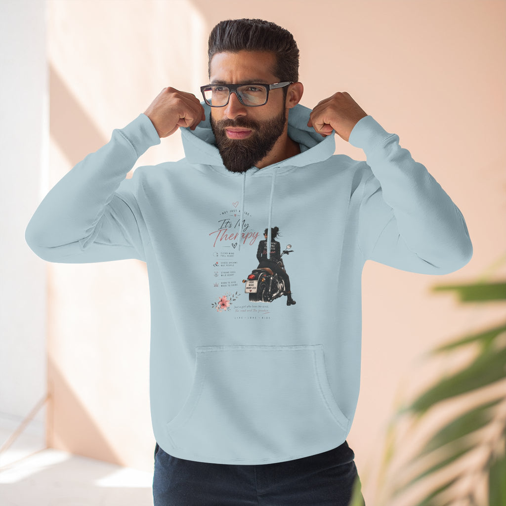 Women's Motorcycle Hoodie, Riding Is My Therapy Sweatshirt, Biker Girl Graphic Pullover, Gift for Female Rider, Cozy Moto Hoodie