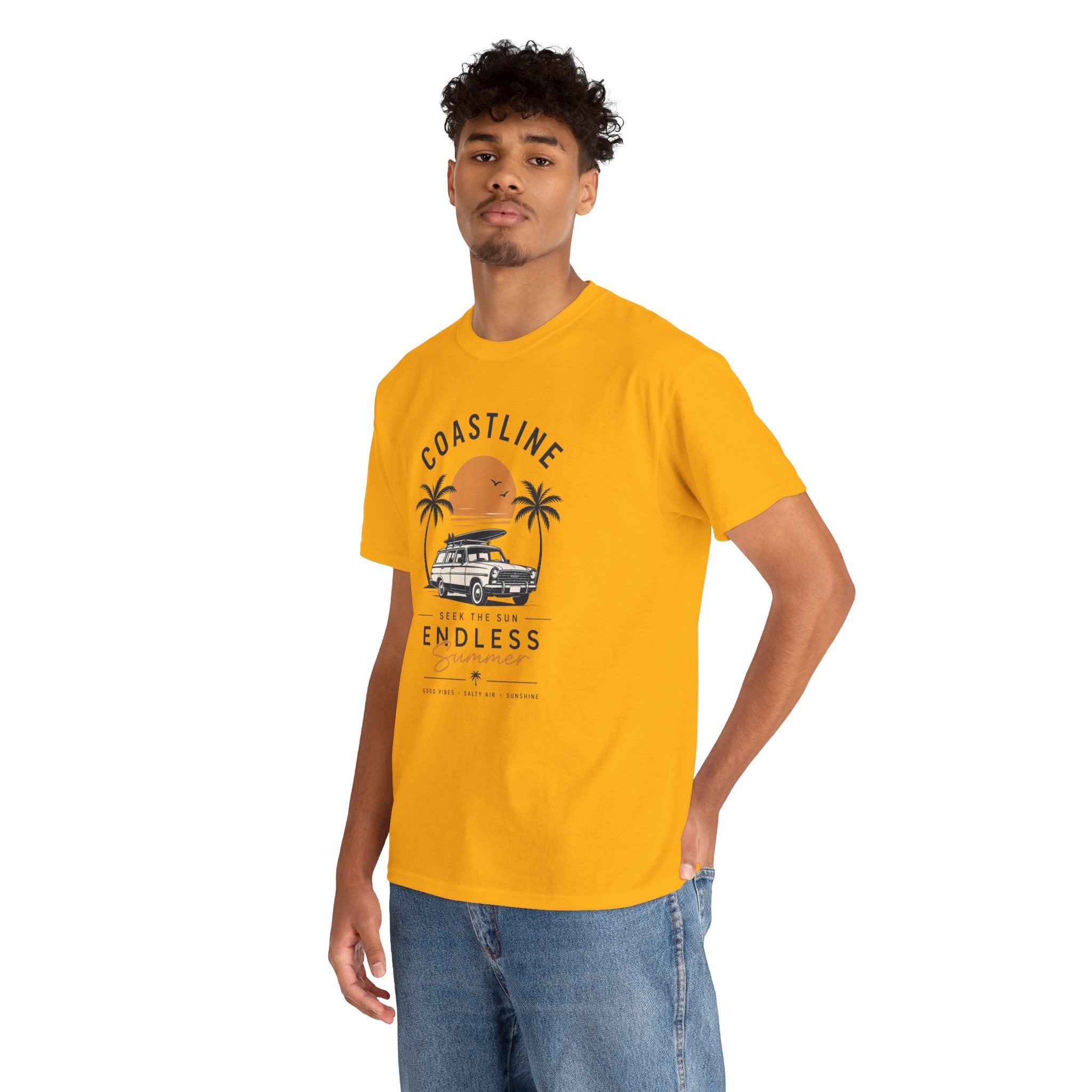 Coastline Endless Summer T-Shirt, Beach Vacation Graphic Tee, Retro Surf Van Shirt, Coastal Sunset Summer Top, Unisex Beach Lover Gift
