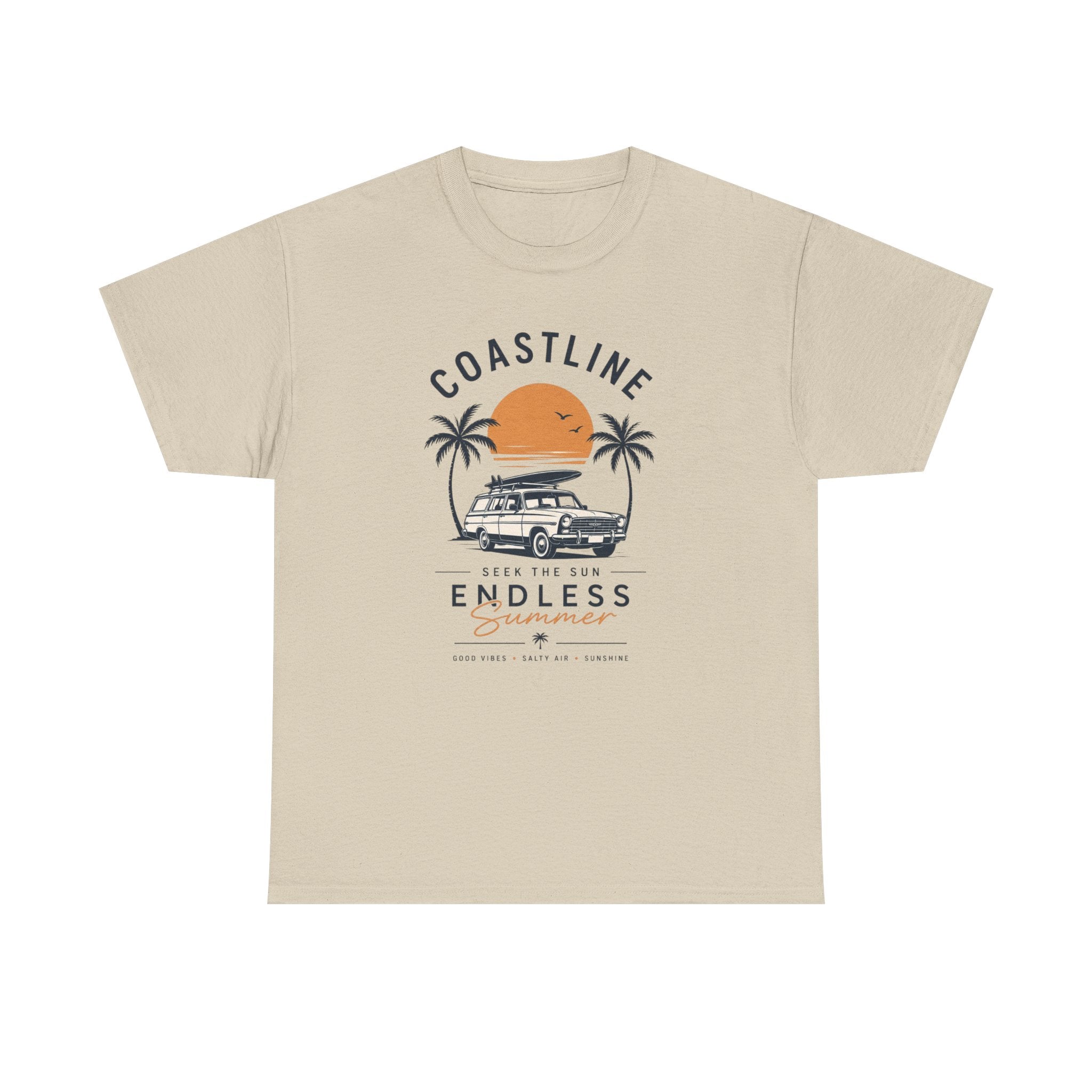 Coastline Endless Summer T-Shirt, Beach Vacation Graphic Tee, Retro Surf Van Shirt, Coastal Sunset Summer Top, Unisex Beach Lover Gift