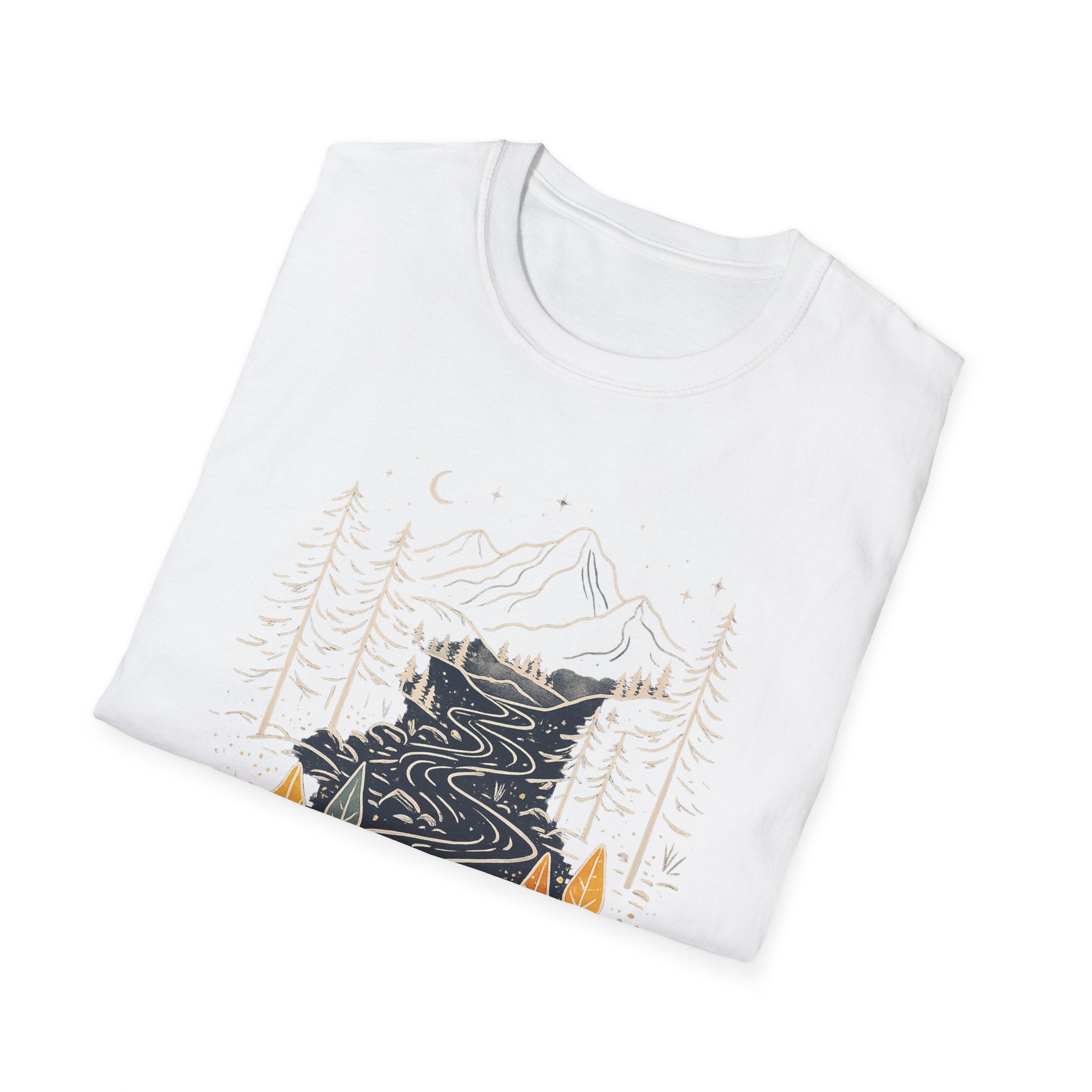 Midnight Mountain River Forest T-Shirt | Vintage Nature Adventure Graphic Tee | Minimalist Camping Hiking Shirt