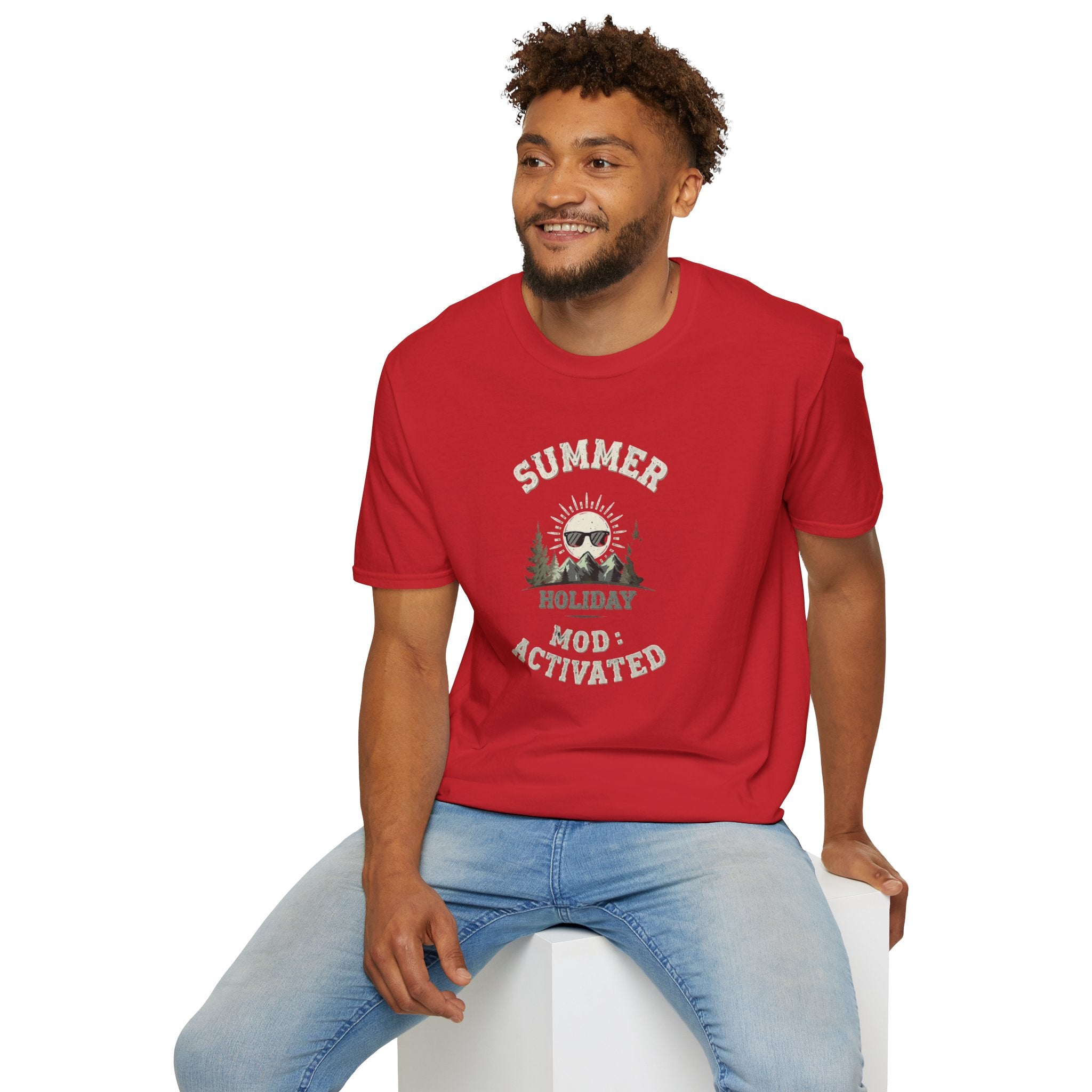 Summer Holiday Mode Activated T-Shirt | Retro Mountain Sun Graphic Tee | Camping Hiking Vacation Shirt for Men Women | Outdoor Adventure Top