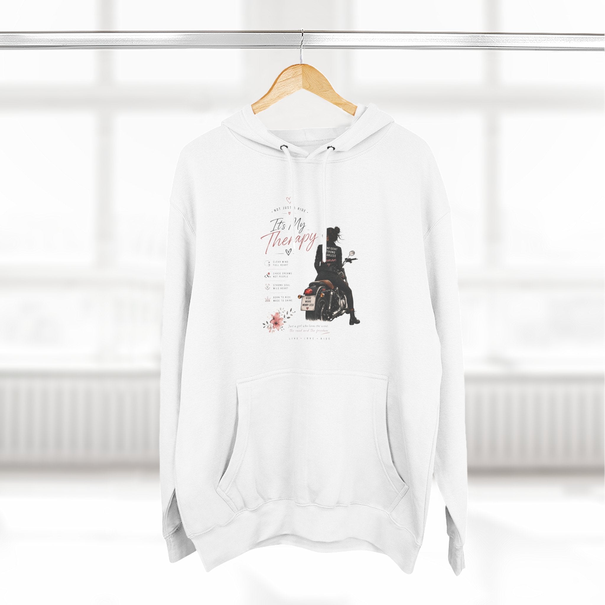 Women's Motorcycle Hoodie, Riding Is My Therapy Sweatshirt, Biker Girl Graphic Pullover, Gift for Female Rider, Cozy Moto Hoodie