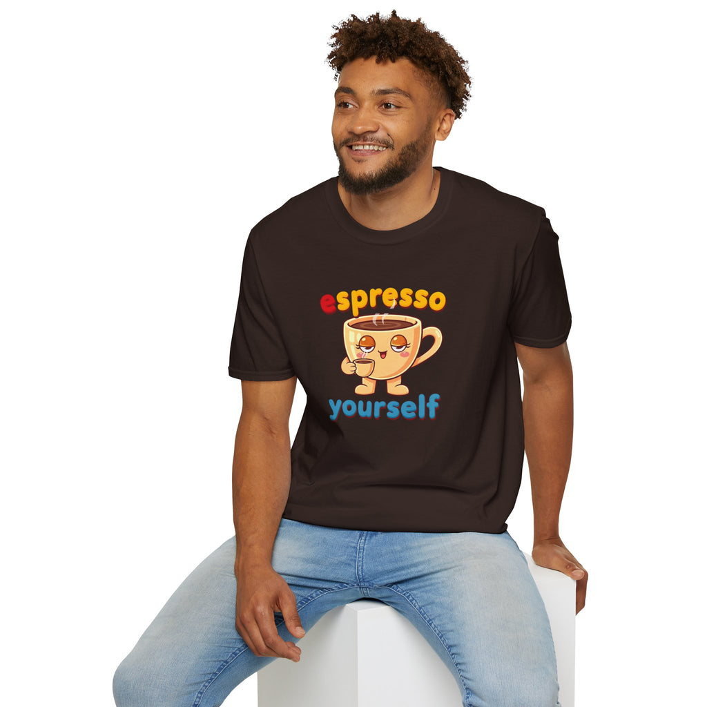 Espresso Yourself Funny Coffee T-Shirt, Cute Coffee Cup Graphic Tee, Barista Gift Shirt, Coffee Lover Pun Tee, Caffeine Lover Unisex Top