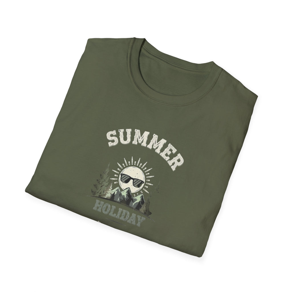 Summer Holiday Mode Activated T-Shirt | Retro Mountain Sun Graphic Tee | Camping Hiking Vacation Shirt for Men Women | Outdoor Adventure Top