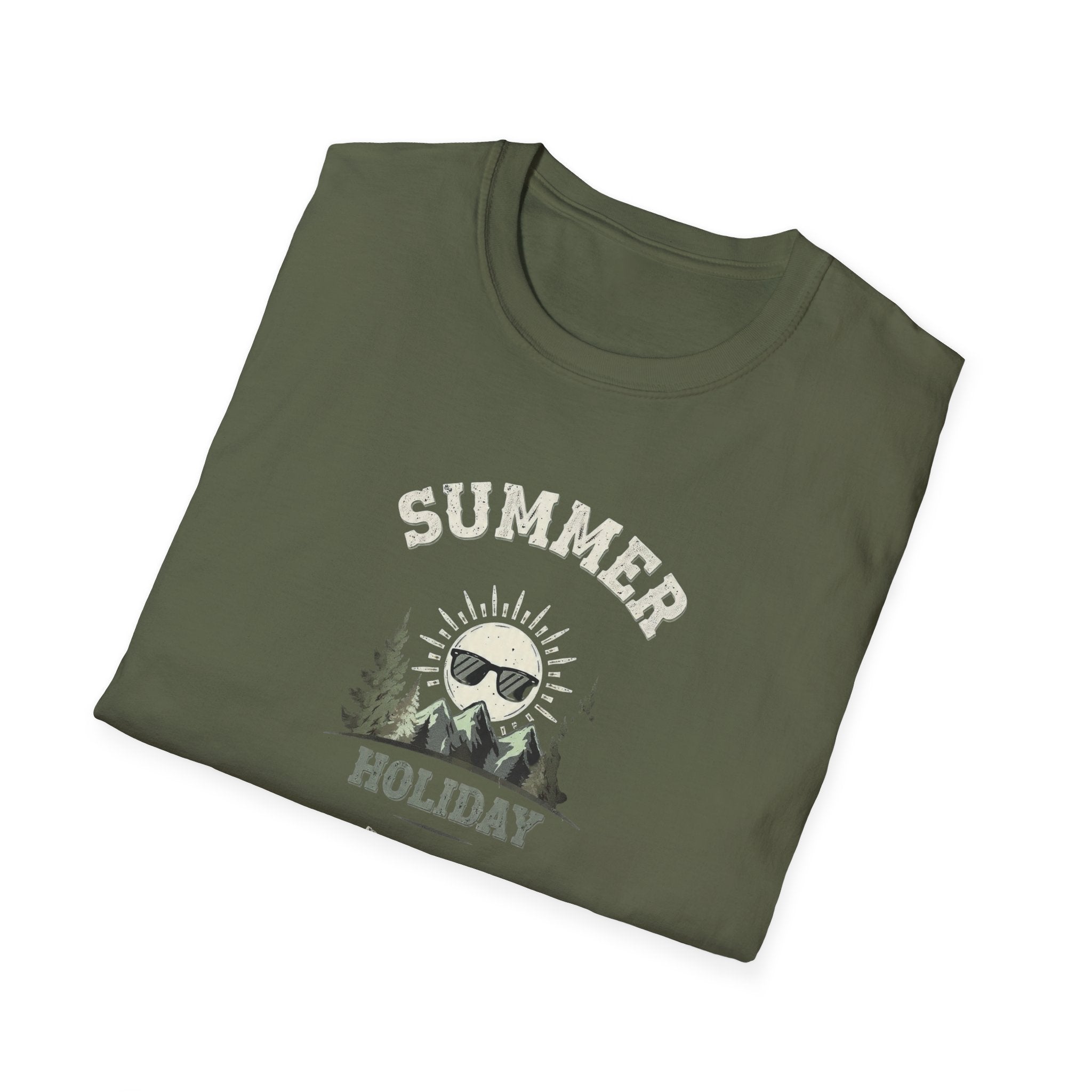 Summer Holiday Mode Activated T-Shirt | Retro Mountain Sun Graphic Tee | Camping Hiking Vacation Shirt for Men Women | Outdoor Adventure Top