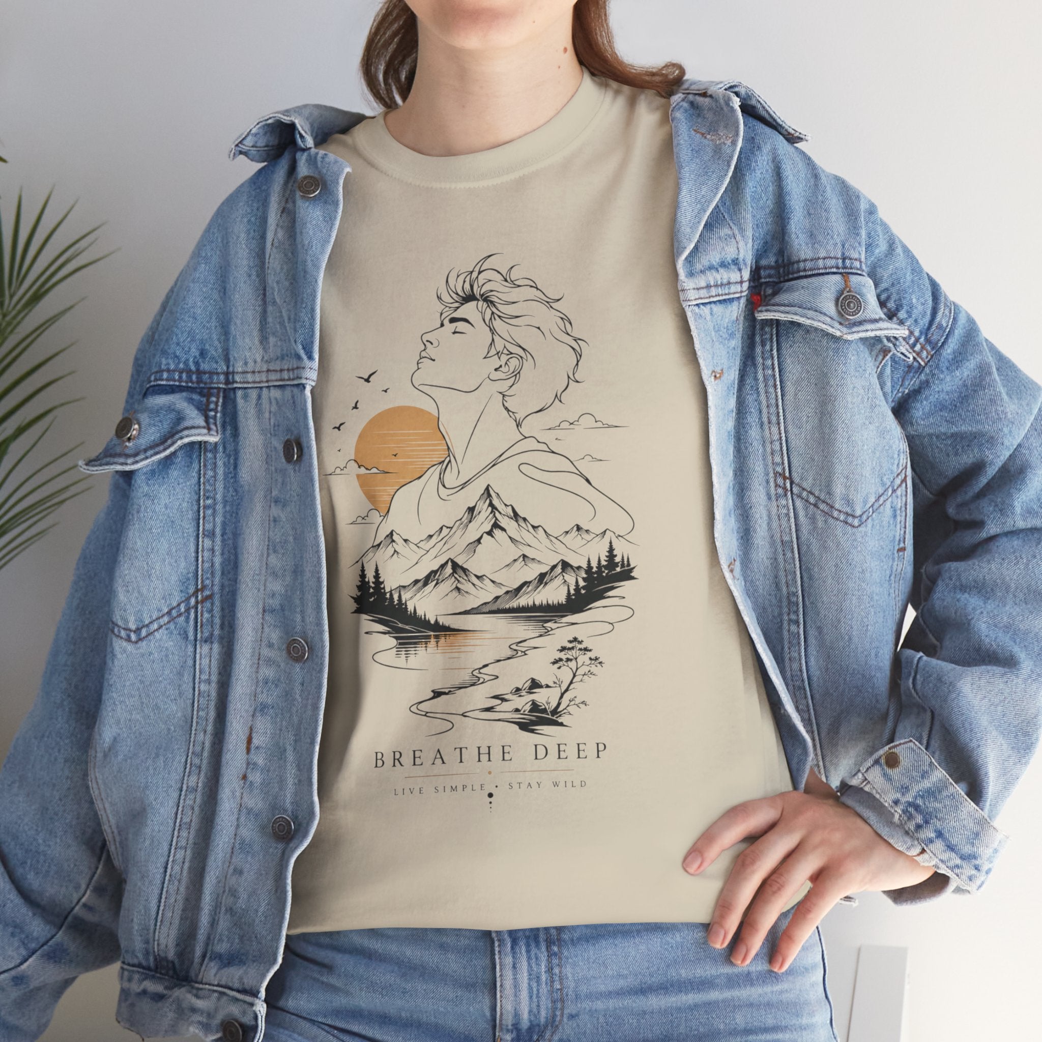 Breathe Deep Mountain Nature T-Shirt, Minimalist Outdoor Graphic Tee, Hiking Lover Shirt, Adventure Aesthetic Tee, Wilderness Nature Gift