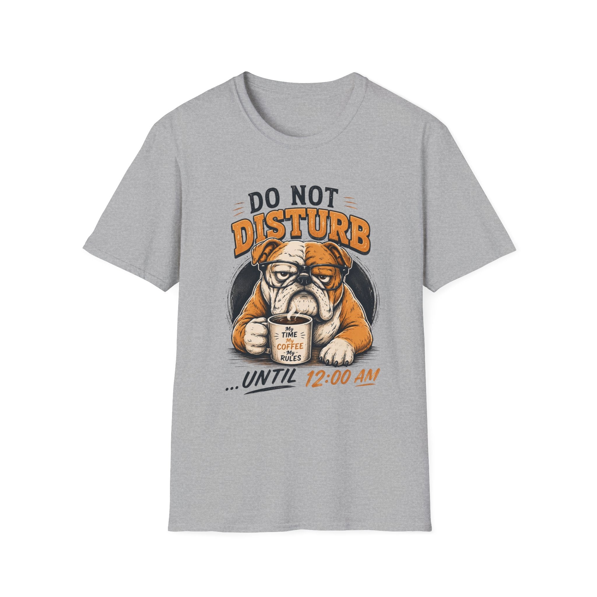 Funny Bulldog Coffee Shirt, Do Not Disturb Until 12AM Tee, Cute Dog Lover Graphic T-Shirt, Coffee Lover Gift, Lazy Bulldog Unisex Tee