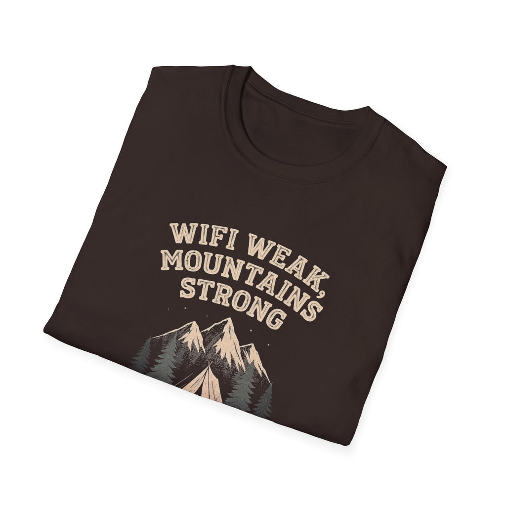 Wifi Weak Mountains Strong T-Shirt, Funny Camping Shirt, Outdoor Hiking Tee, Nature Lover Gift, Unisex Graphic Tee
