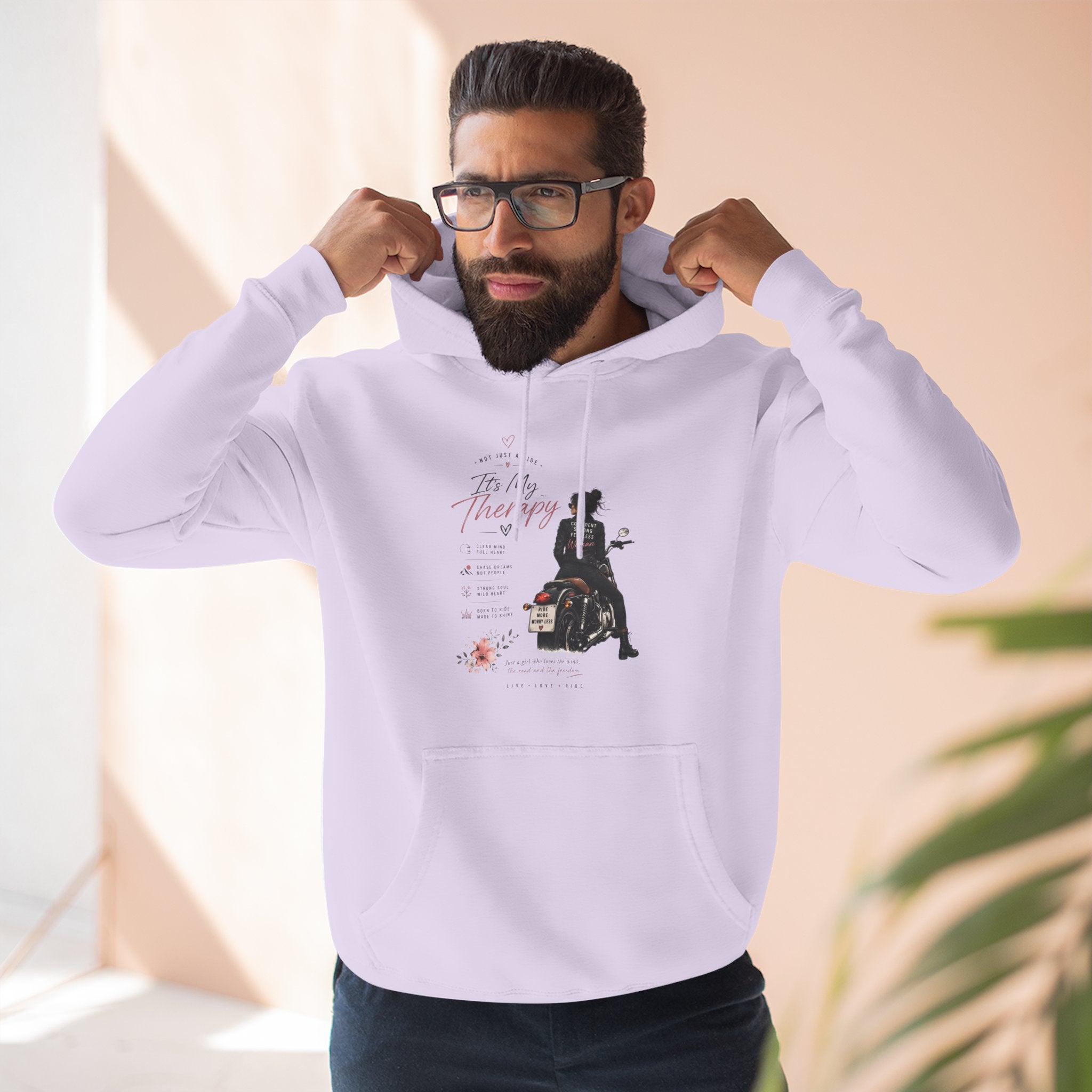 Women's Motorcycle Hoodie, Riding Is My Therapy Sweatshirt, Biker Girl Graphic Pullover, Gift for Female Rider, Cozy Moto Hoodie