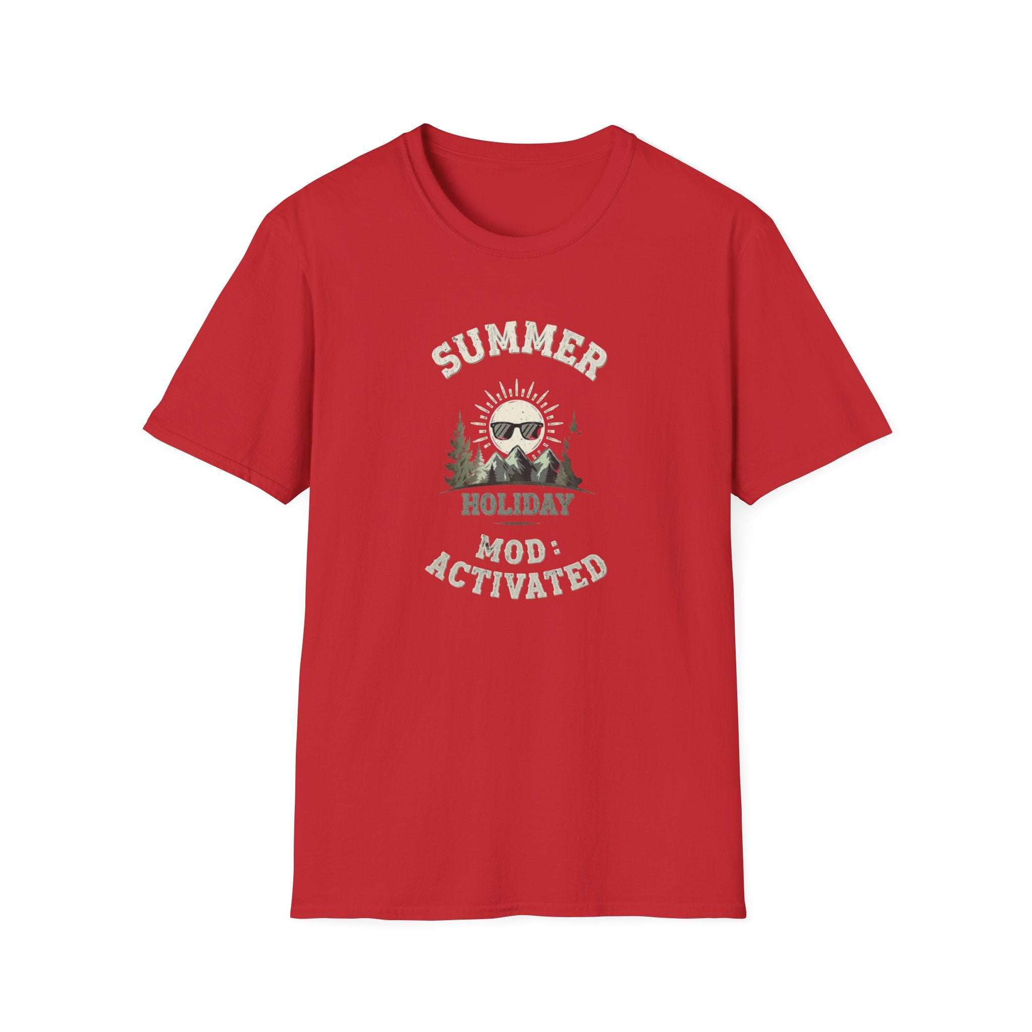 Summer Holiday Mode Activated T-Shirt | Retro Mountain Sun Graphic Tee | Camping Hiking Vacation Shirt for Men Women | Outdoor Adventure Top