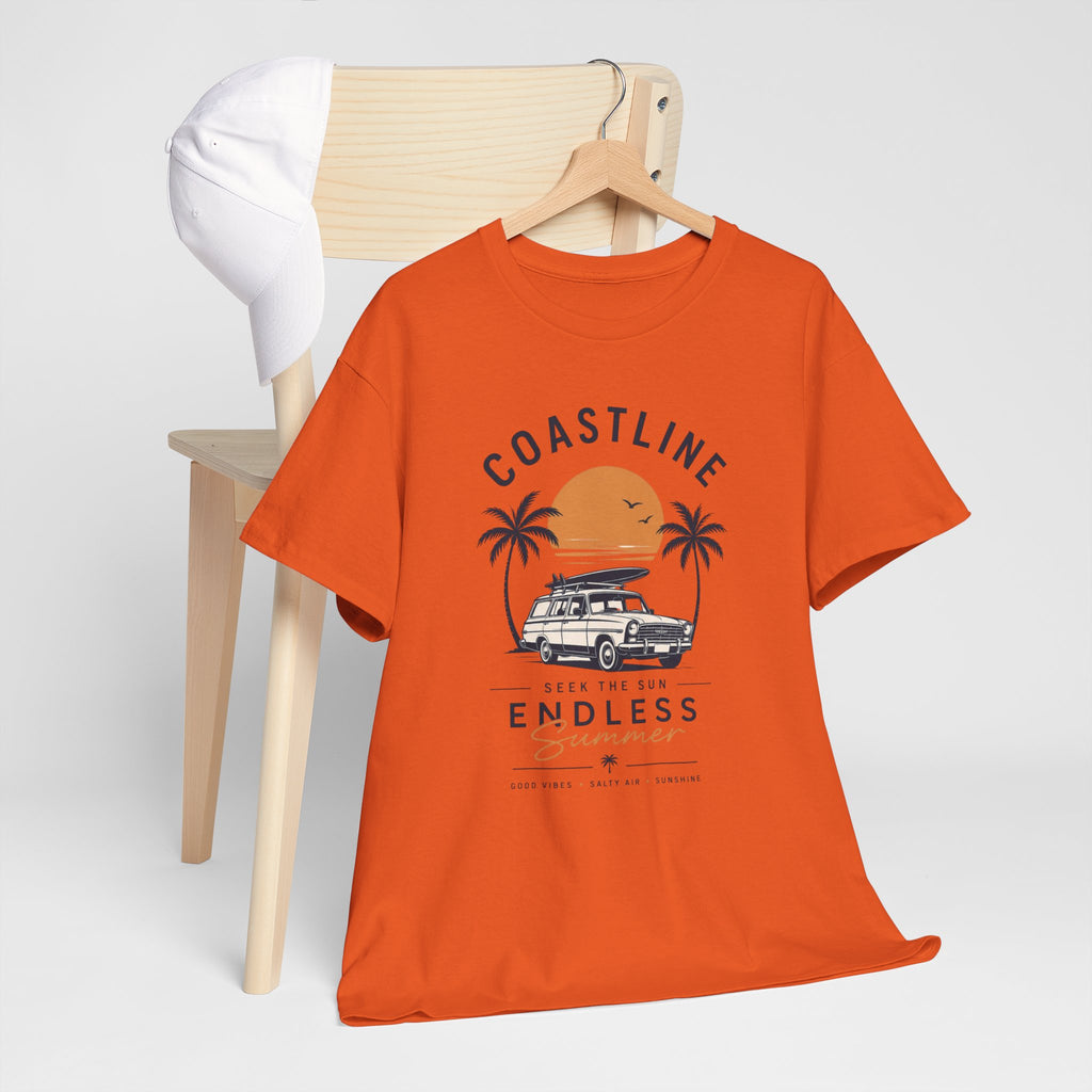 Coastline Endless Summer T-Shirt, Beach Vacation Graphic Tee, Retro Surf Van Shirt, Coastal Sunset Summer Top, Unisex Beach Lover Gift