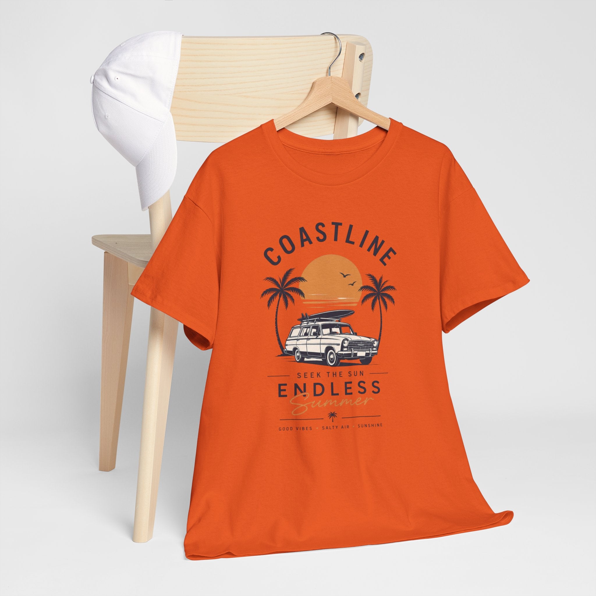 Coastline Endless Summer T-Shirt, Beach Vacation Graphic Tee, Retro Surf Van Shirt, Coastal Sunset Summer Top, Unisex Beach Lover Gift
