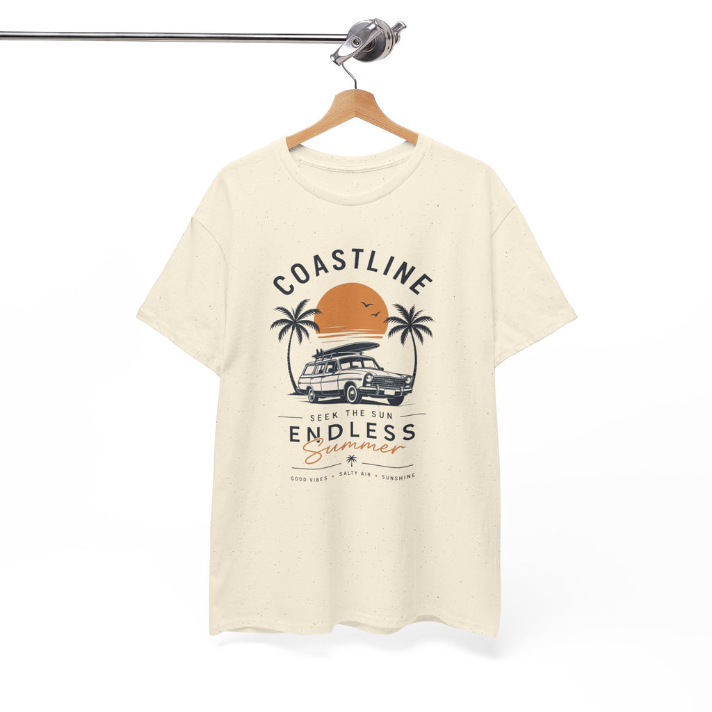 Coastline Endless Summer T-Shirt, Beach Vacation Graphic Tee, Retro Surf Van Shirt, Coastal Sunset Summer Top, Unisex Beach Lover Gift
