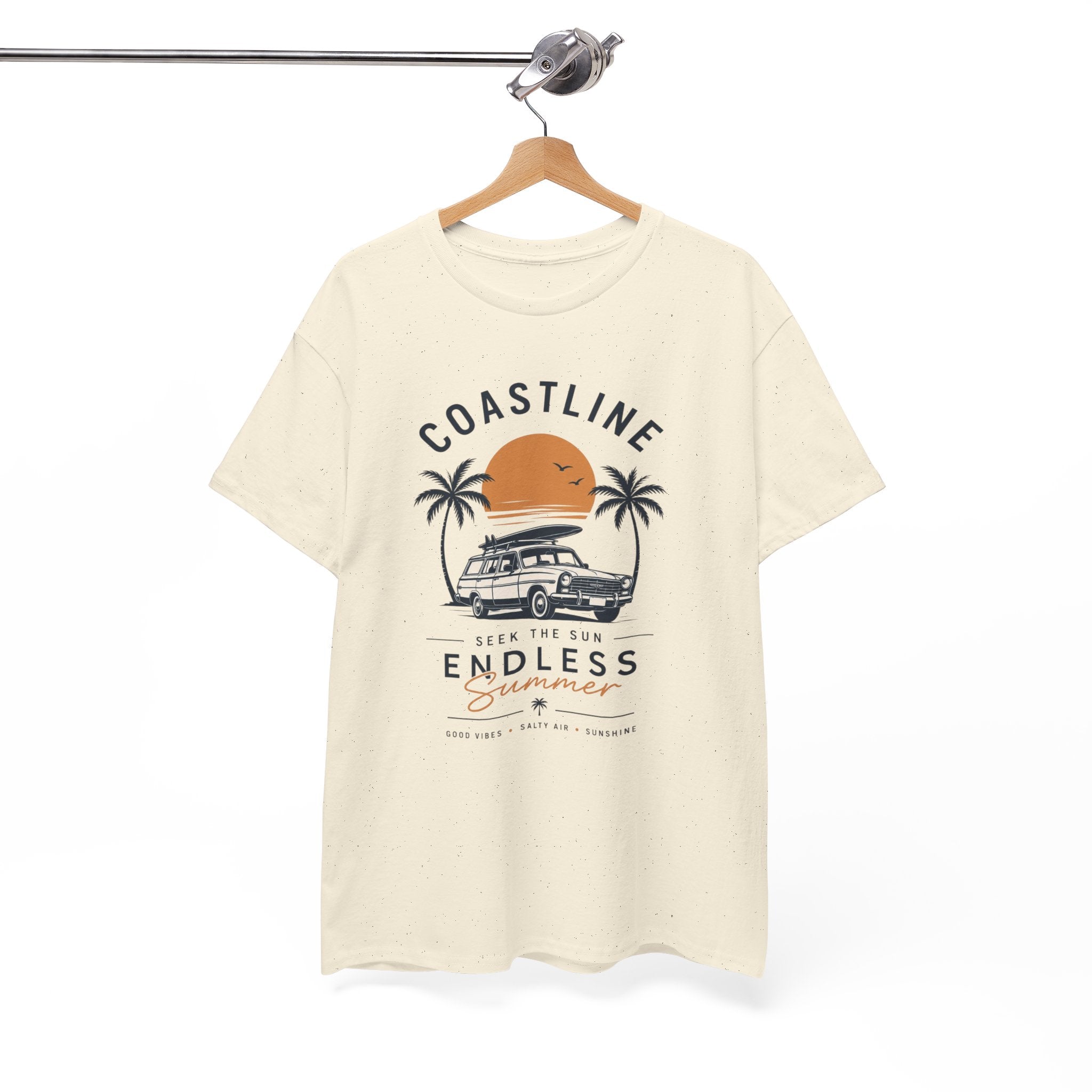 Coastline Endless Summer T-Shirt, Beach Vacation Graphic Tee, Retro Surf Van Shirt, Coastal Sunset Summer Top, Unisex Beach Lover Gift