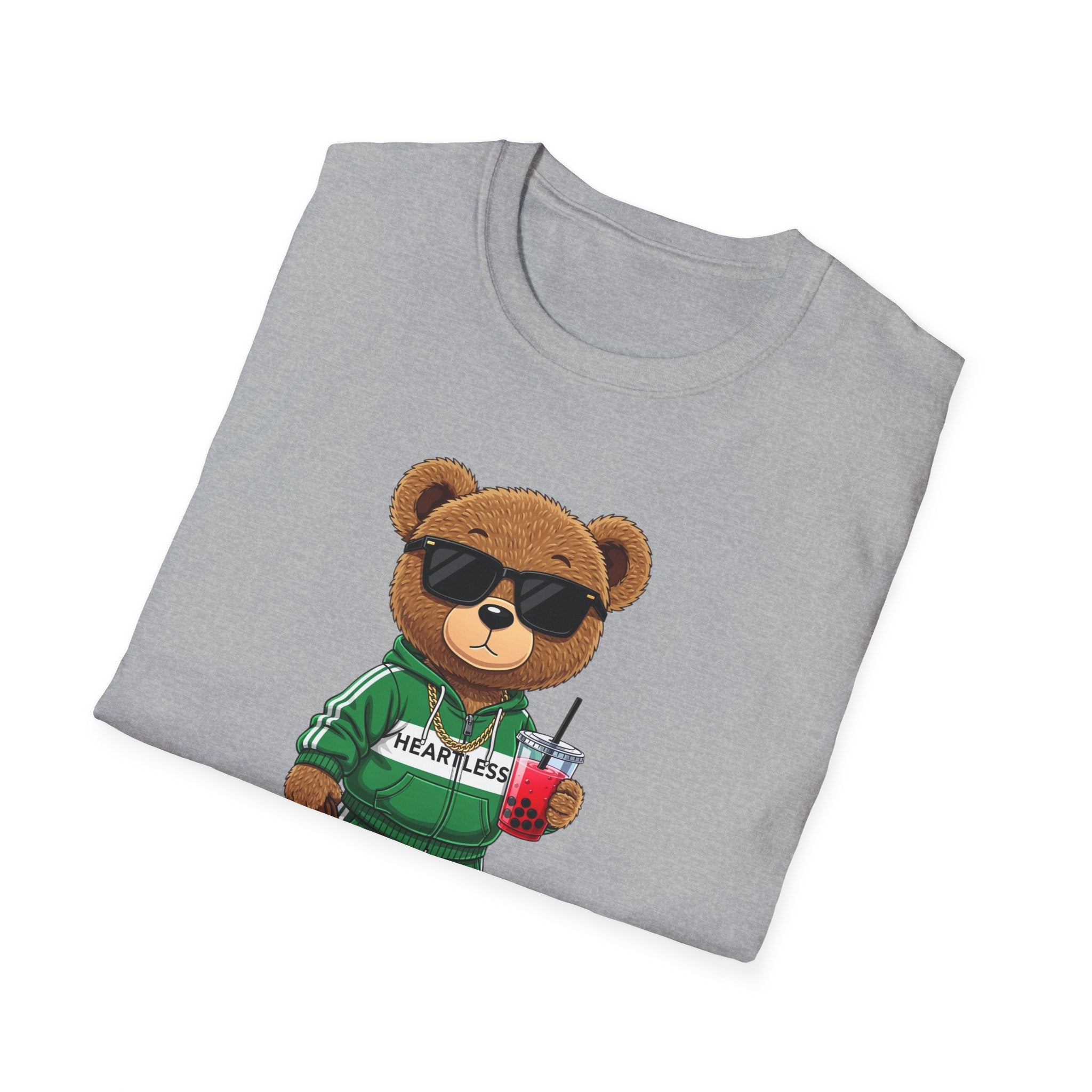 Cute Bear Graphic T-Shirt, Trendy Teddy Bear Shirt, Funny Bear With Boba Tee, Streetwear Animal Tee, Kawaii Bear Gift, Unisex Black Shirt