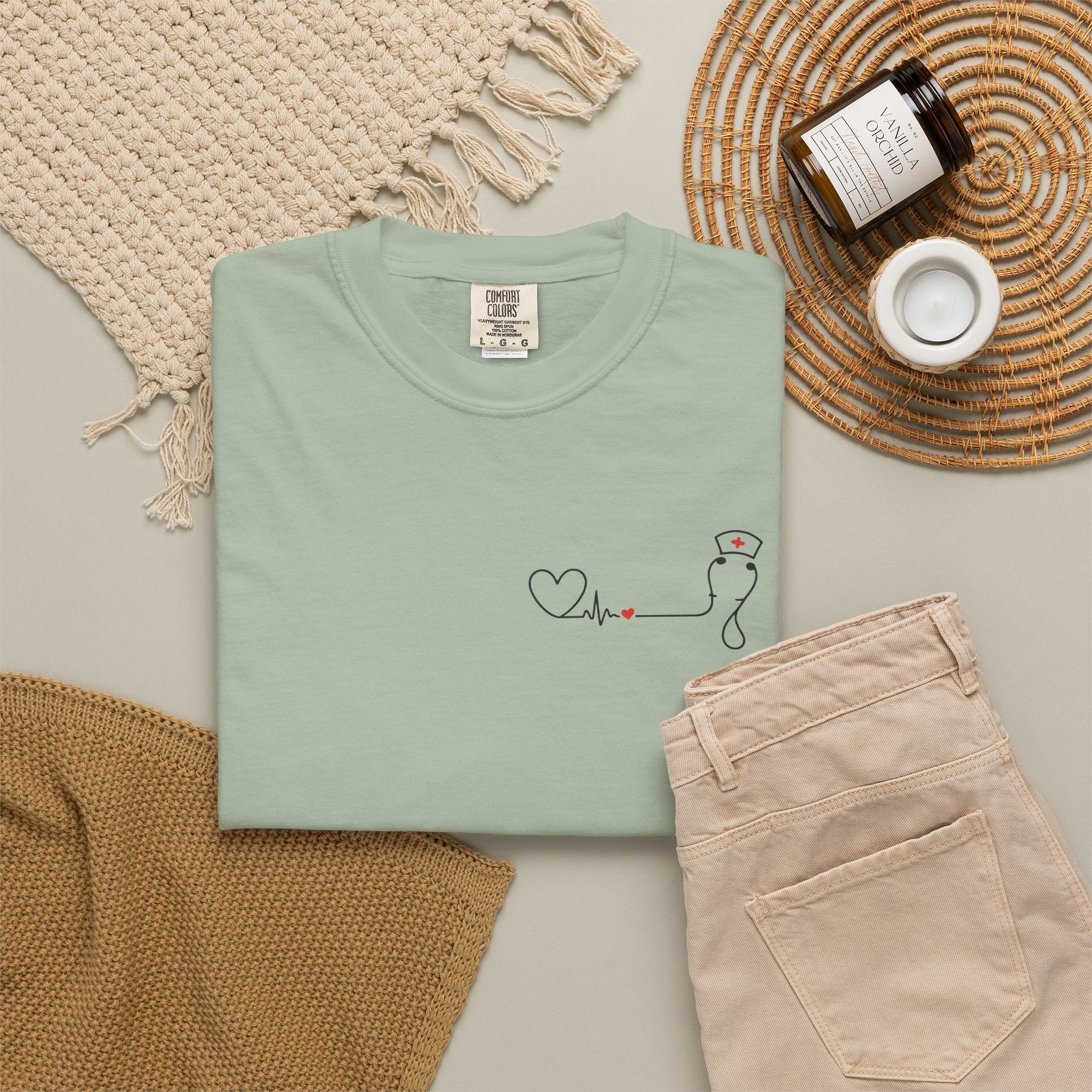 Minimalist Nurse Shirt | Heartbeat EKG Nurse Cap Tee | RN Gift | Nursing Student Gift | Healthcare Worker T-Shirt