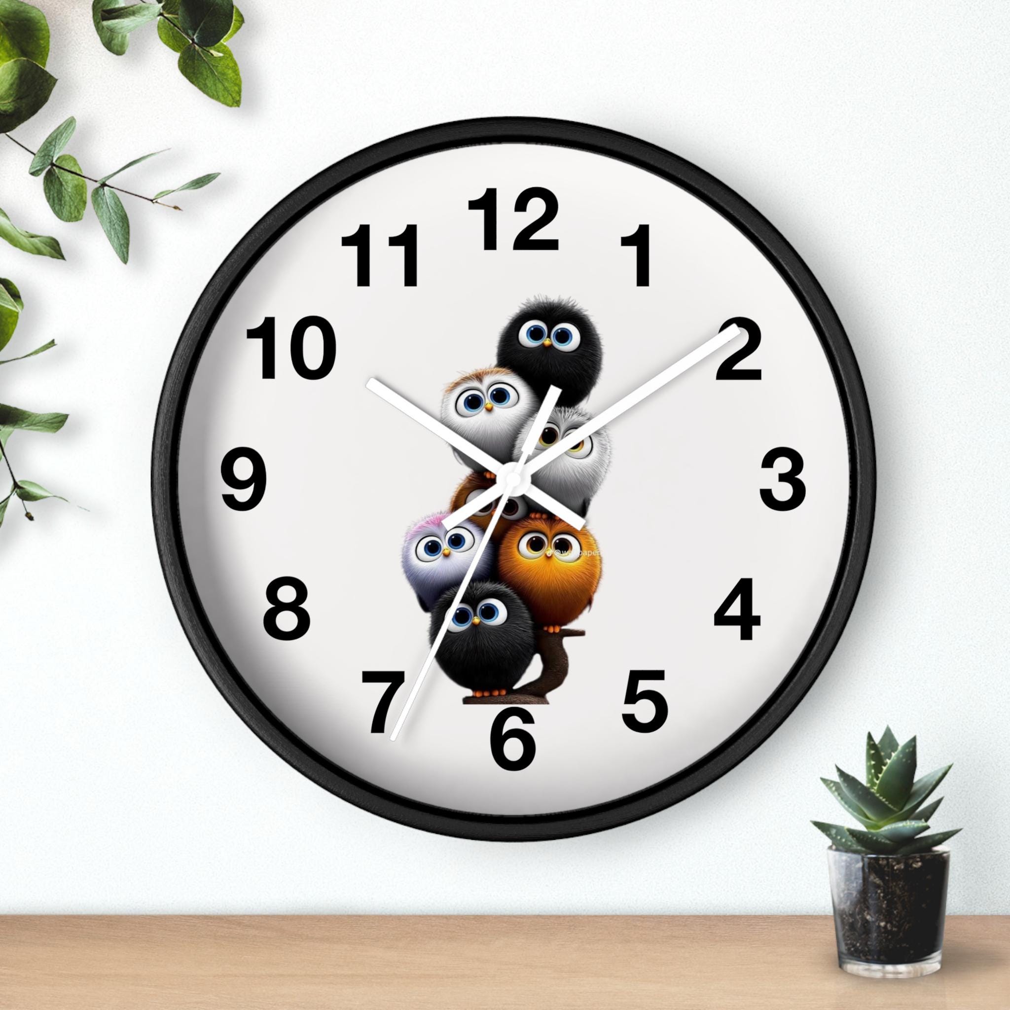 Fluffy Critters Wall Clock, Whimsical Animal Nursery Decor, Silent Mechanism, Wood Frame Option