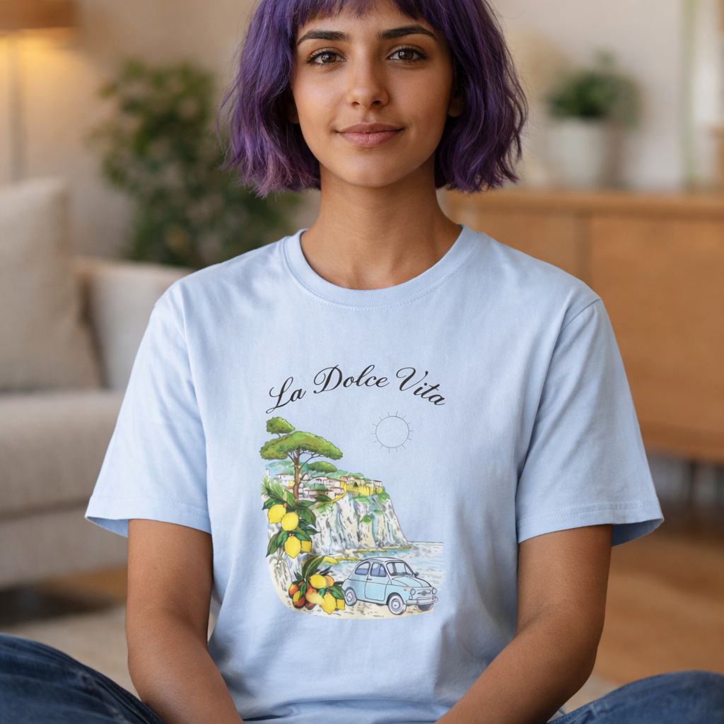 La Dolce Vita T-Shirt | Italian Summer Fiat 500 Lemon Coast Tee | Amalfi Positano Village Shirt | Mediterranean Travel Gift