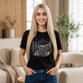 Mountain River Forest Graphic Tee, Nature Landscape Shirt, Boho Outdoor T-Shirt, Camping Hiking Gift, Unisex Black Tee, Wilderness Adventure Top