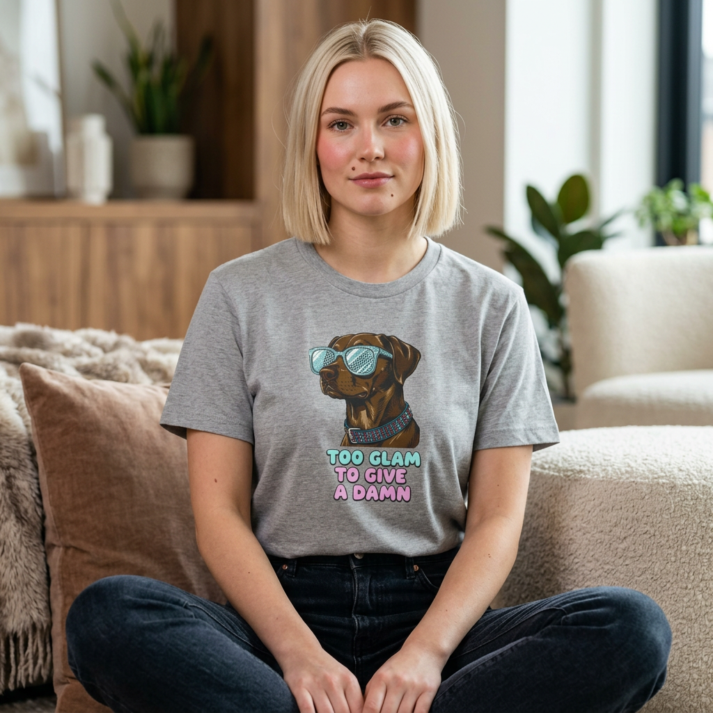 Too Glam to Give a Damn Funny Stylish Dog T-Shirt, Glam Dog Lover Graphic Tee, Cute Sassy Puppy Shirt, Trendy Pet Lover Gift, Unisex Casual