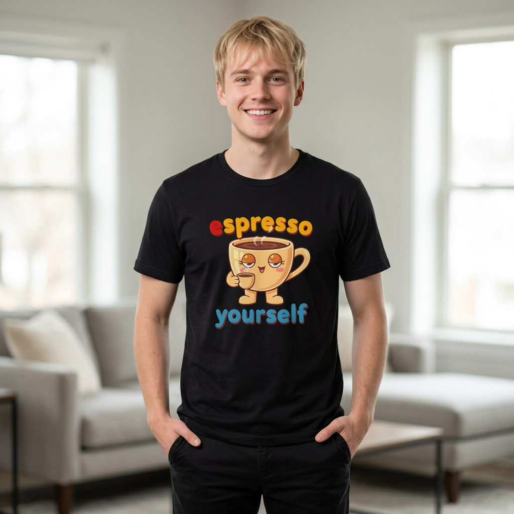 Espresso Yourself Funny Coffee T-Shirt, Cute Coffee Cup Graphic Tee, Barista Gift Shirt, Coffee Lover Pun Tee, Caffeine Lover Unisex Top