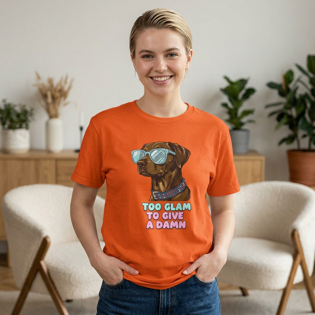 Too Glam to Give a Damn Funny Stylish Dog T-Shirt, Glam Dog Lover Graphic Tee, Cute Sassy Puppy Shirt, Trendy Pet Lover Gift, Unisex Casual