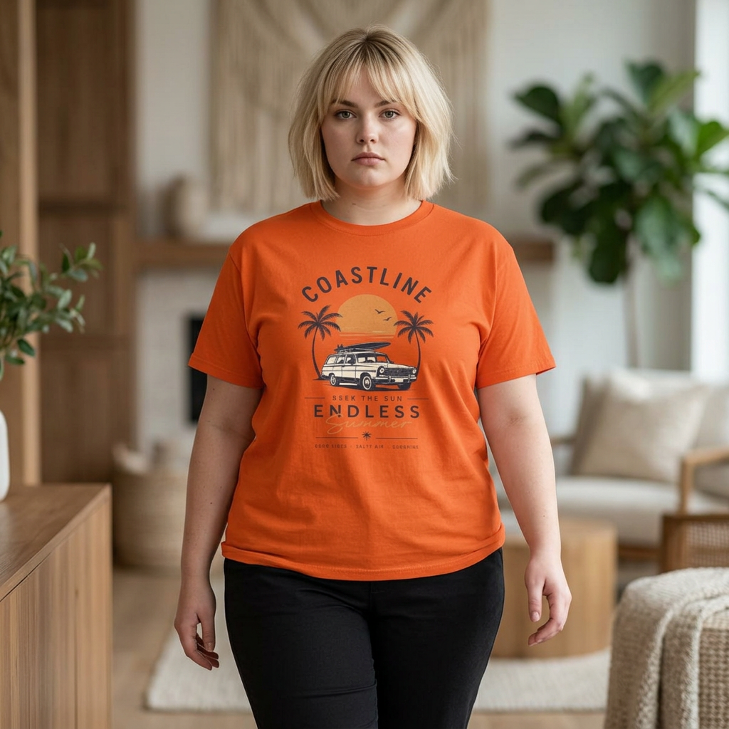 Coastline Endless Summer T-Shirt, Beach Vacation Graphic Tee, Retro Surf Van Shirt, Coastal Sunset Summer Top, Unisex Beach Lover Gift
