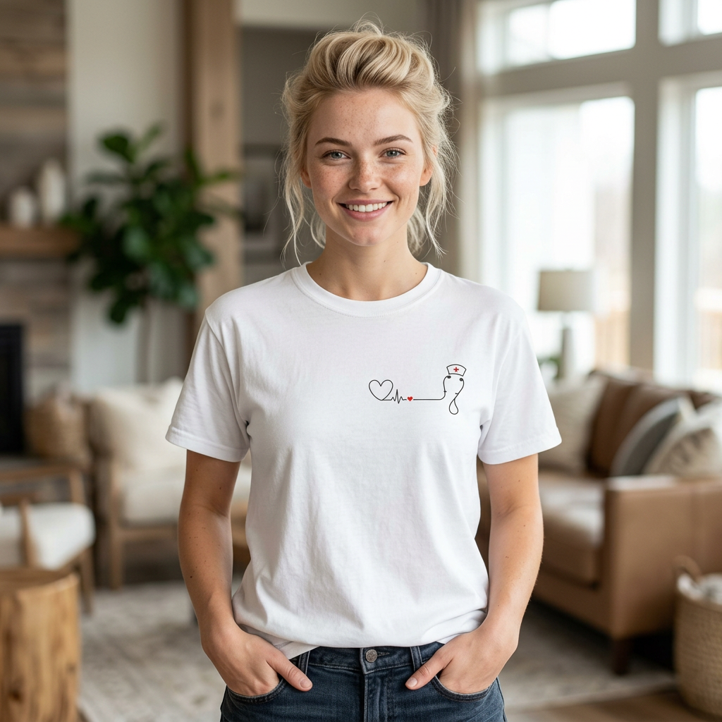 Minimalist Nurse Shirt | Heartbeat EKG Nurse Cap Tee | RN Gift | Nursing Student Gift | Healthcare Worker T-Shirt