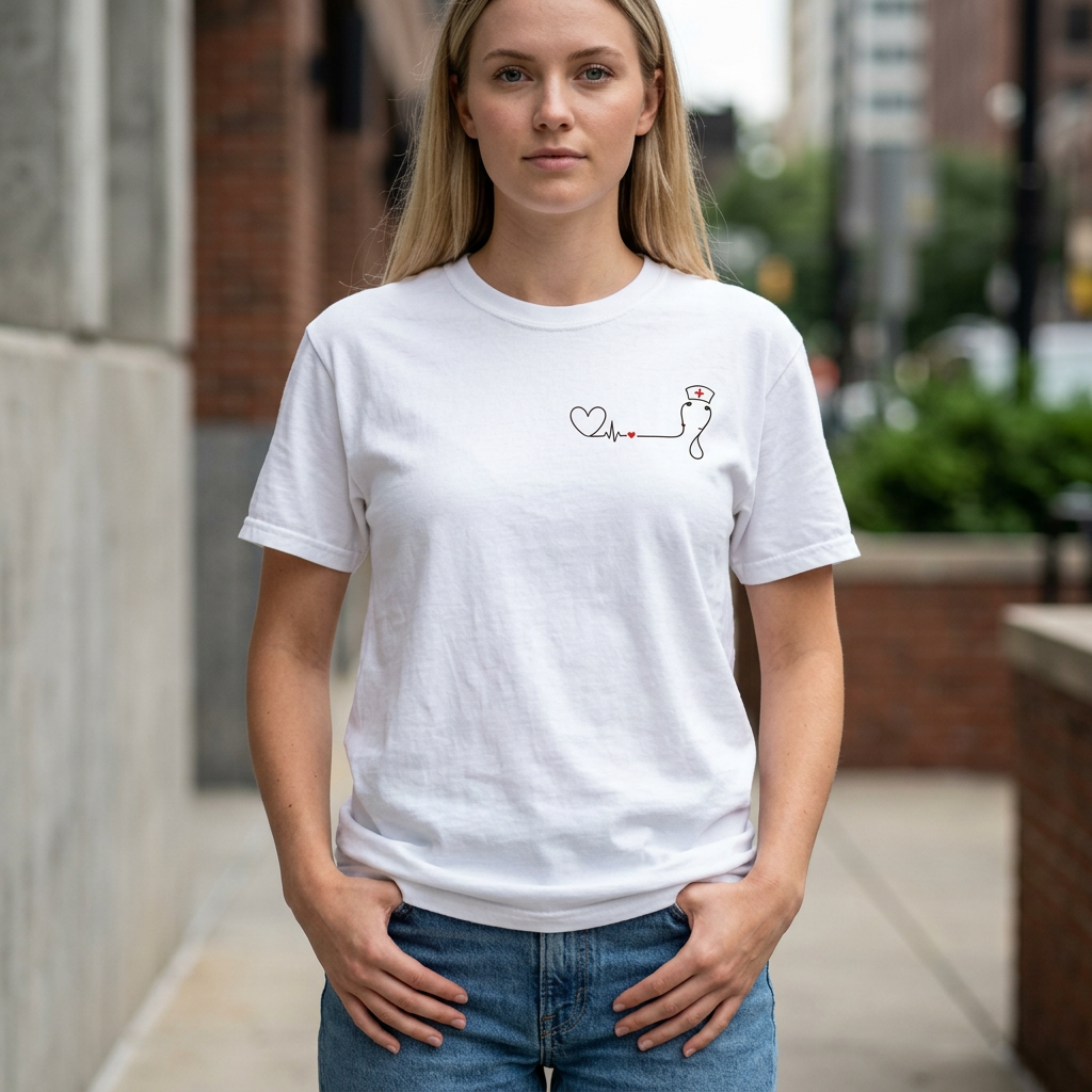 Minimalist Nurse Shirt | Heartbeat EKG Nurse Cap Tee | RN Gift | Nursing Student Gift | Healthcare Worker T-Shirt