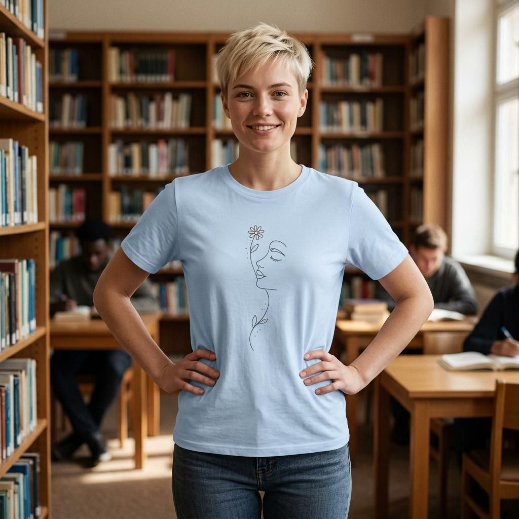 Minimalist Floral Woman Face T-Shirt | Abstract Line Art Graphic Tee | Boho Aesthetic Shirt