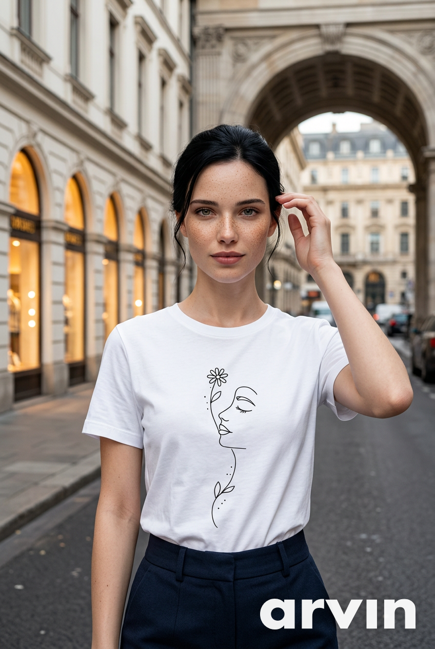 Minimalist Floral Woman Face T-Shirt | Abstract Line Art Graphic Tee | Boho Aesthetic Shirt