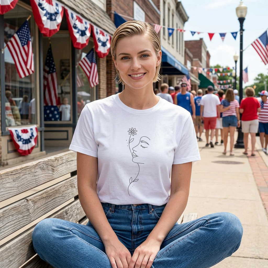 Minimalist Floral Woman Face T-Shirt | Abstract Line Art Graphic Tee | Boho Aesthetic Shirt