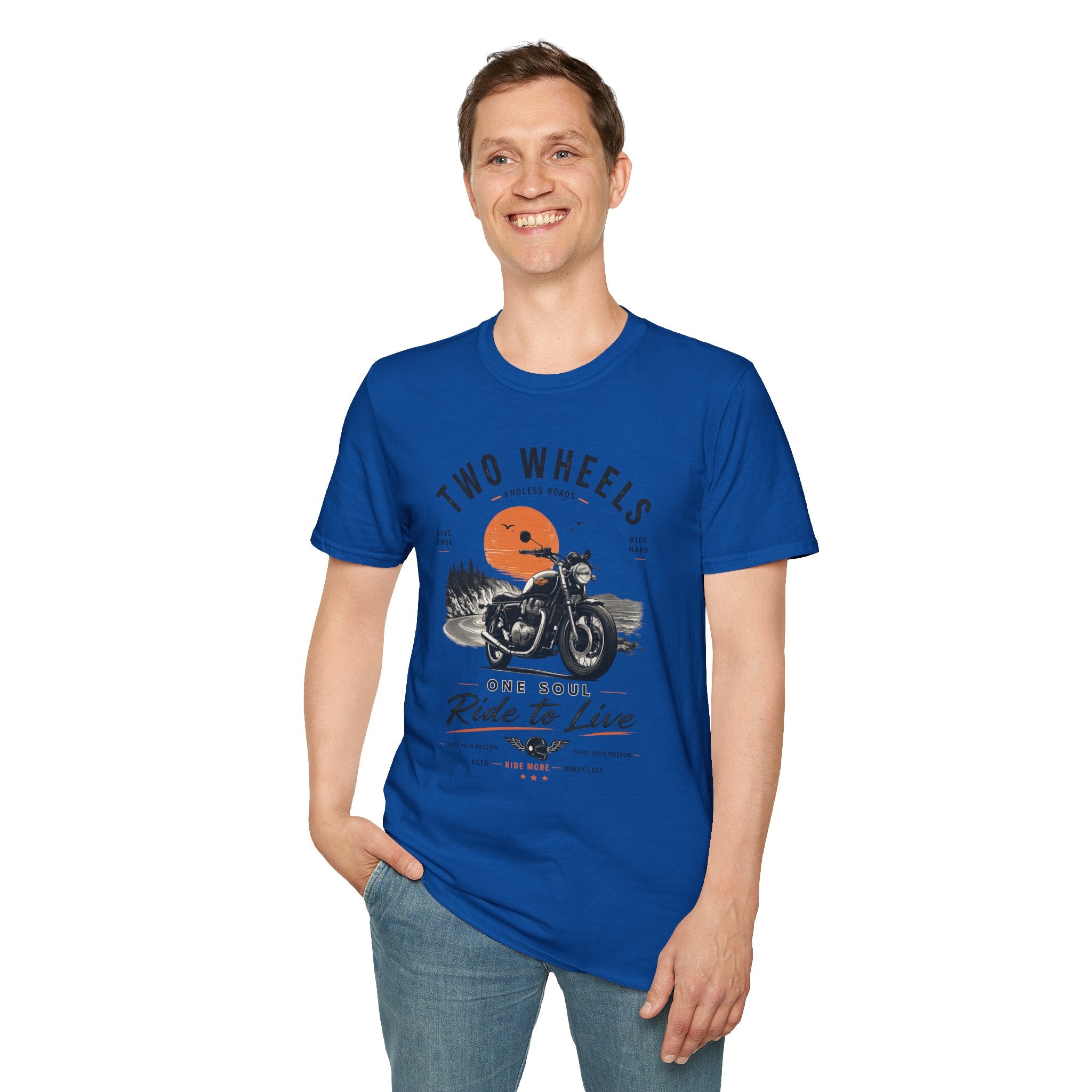 Two Wheels One Soul T-Shirt, Ride to Live Motorcycle Shirt, Biker Graphic Tee, Vintage Moto Rider Gift, Unisex Motorcycle Lover Top