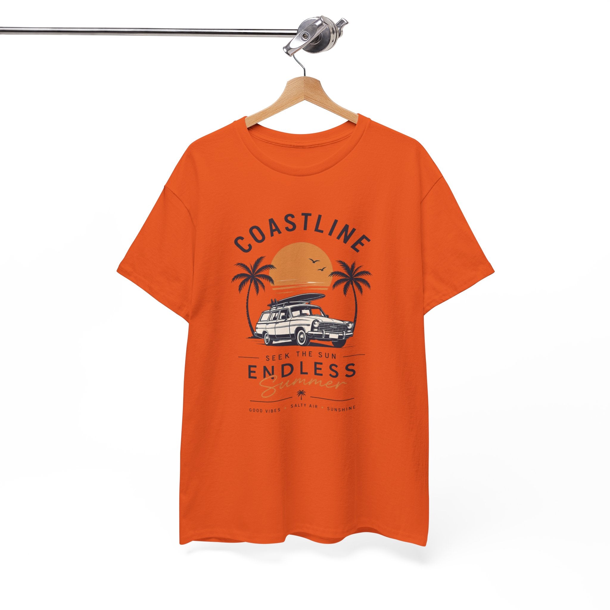 Coastline Endless Summer T-Shirt, Beach Vacation Graphic Tee, Retro Surf Van Shirt, Coastal Sunset Summer Top, Unisex Beach Lover Gift
