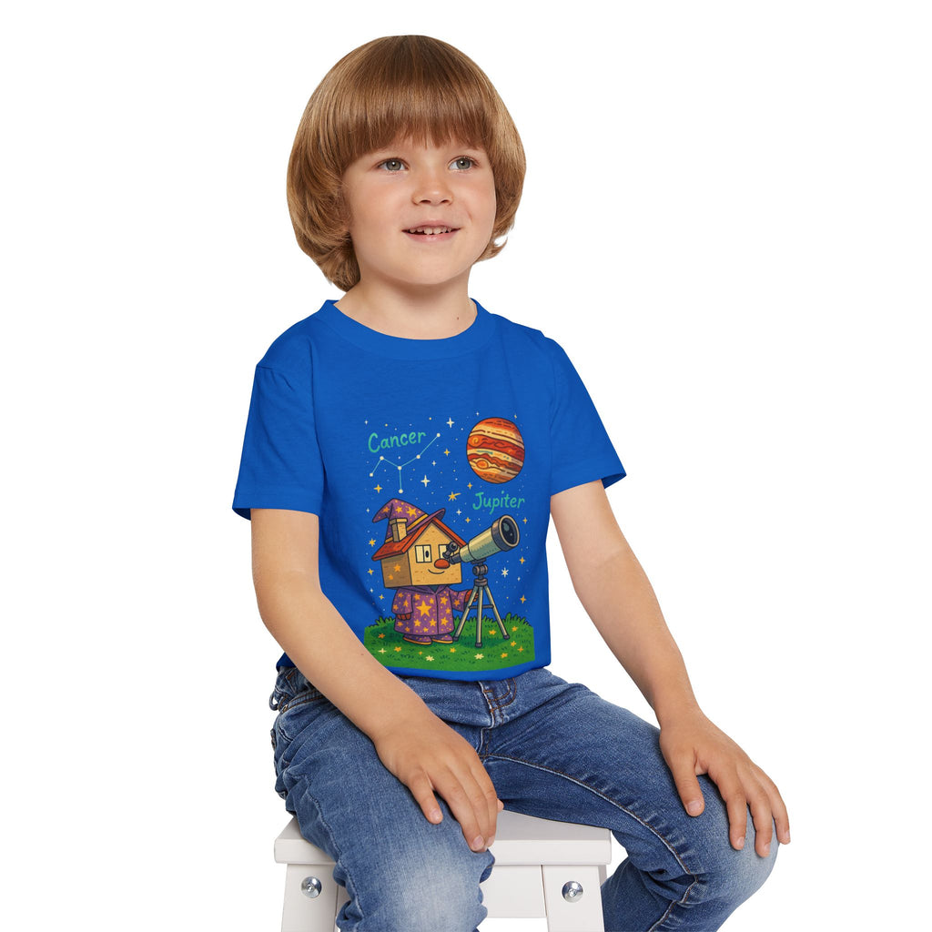 Cancer Zodiac Toddler T-Shirt | Jupiter Planet Astronomy Tee for Kids | Cute Wizard House Telescope Shirt | Space Gift for Boys Girls