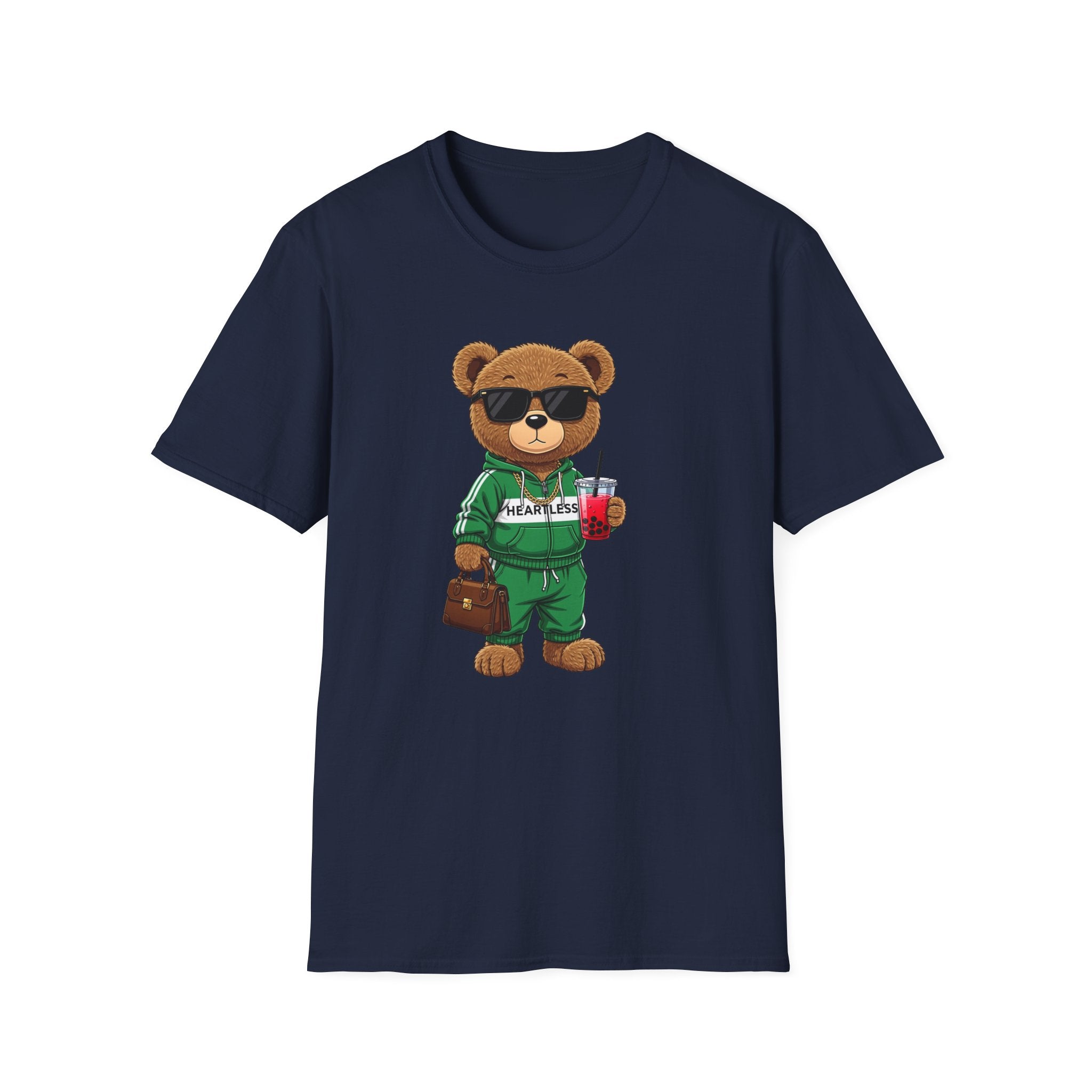 Cute Bear Graphic T-Shirt, Trendy Teddy Bear Shirt, Funny Bear With Boba Tee, Streetwear Animal Tee, Kawaii Bear Gift, Unisex Black Shirt
