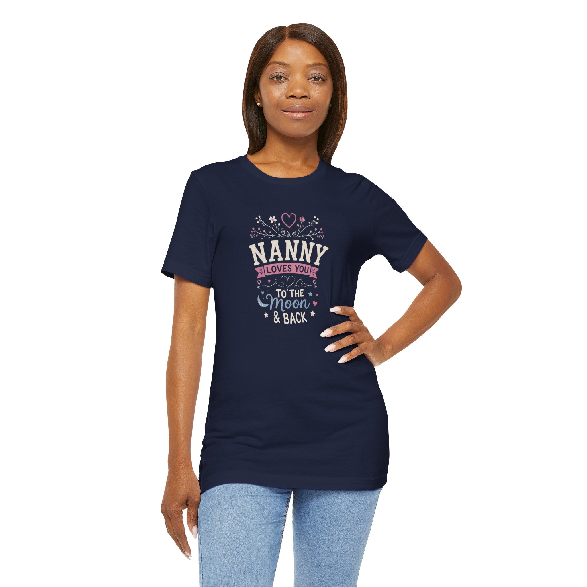 Nanny Loves You To The Moon And Back Shirt | Cute Nanny Gift T-Shirt | Baby Feet Family Love Tee | Grandma Style Graphic Tee