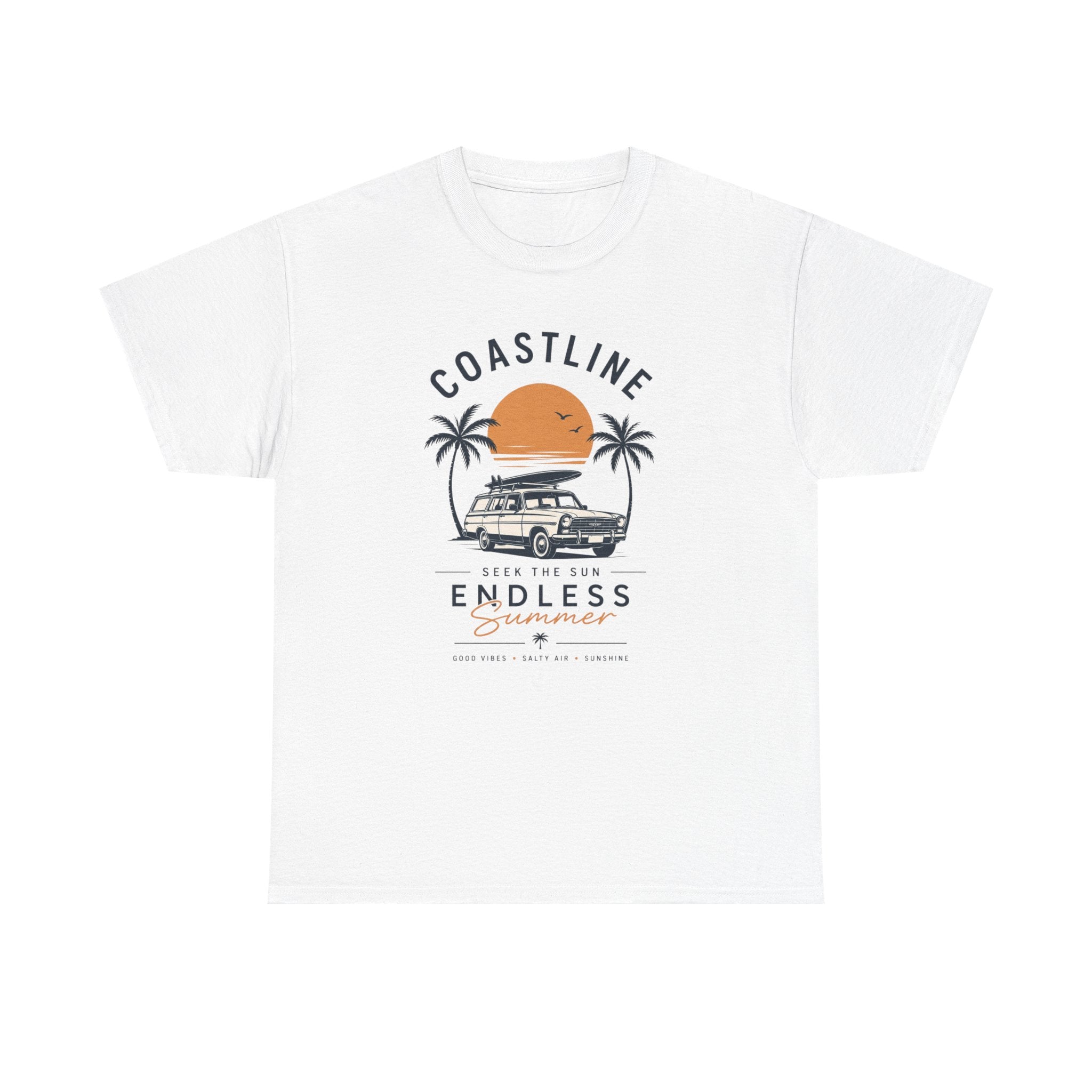 Coastline Endless Summer T-Shirt, Beach Vacation Graphic Tee, Retro Surf Van Shirt, Coastal Sunset Summer Top, Unisex Beach Lover Gift